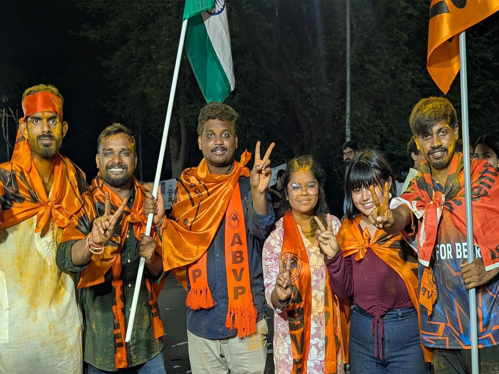ABVP candidates celebrate victory in HUSU polls (Photo/@bandisanjay_bjp)