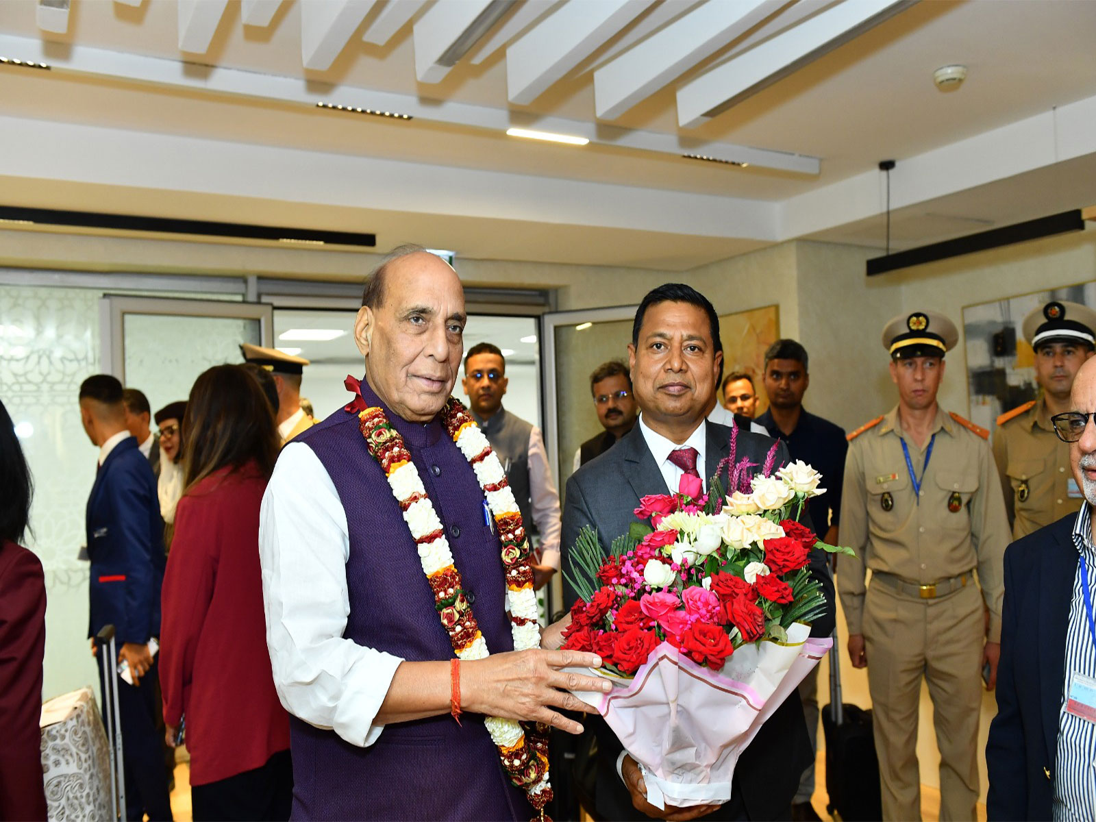 Defence Minister Rajnath Singh arrives in Morocco (Photo/X@indembrabat)