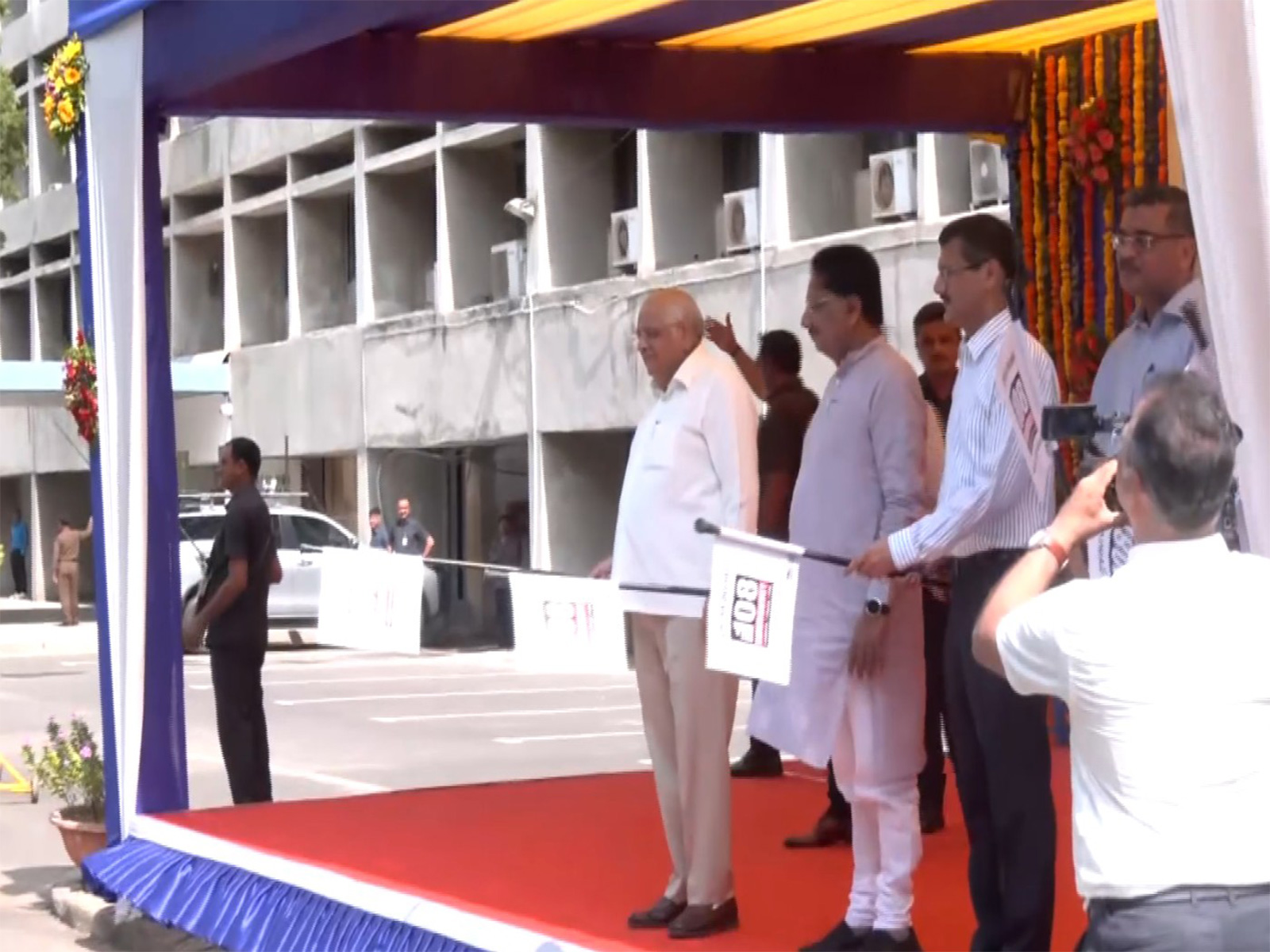 CM Bhupendra Patel And Health Minister Rishikesh Patel Flag Off 94 New 108 Ambulances (Photo/ANI)