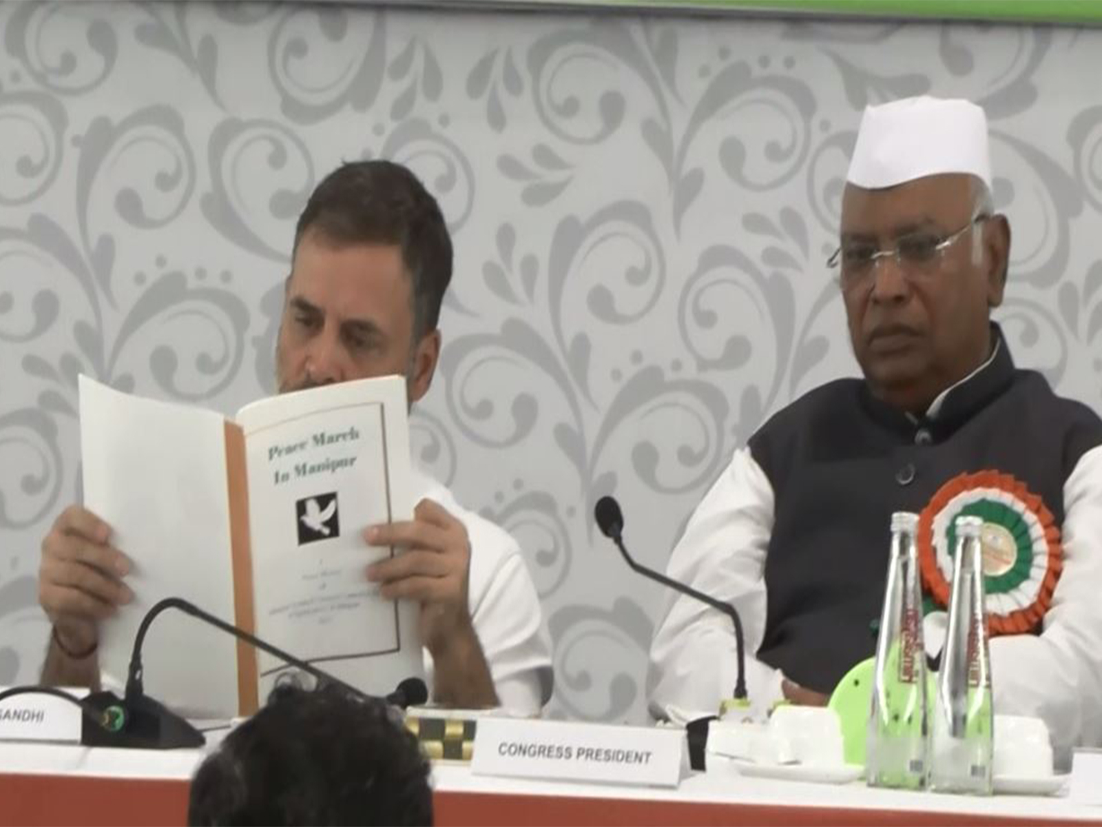 Congress chief Mallikarjun Kharge and MP Rahul Gandhi at CWC meeting in Patna (Photo/ANI)