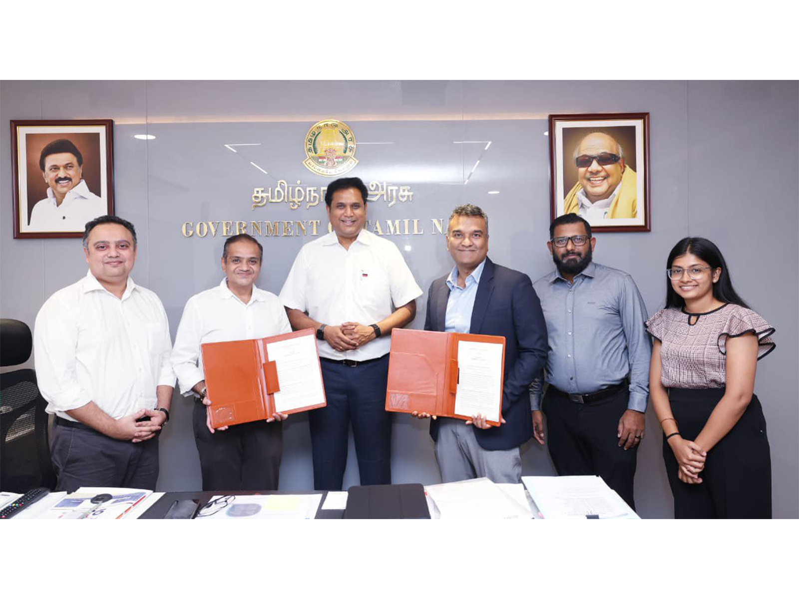 Tamil Nadu Minister TRB Rajaa with representatives from Reliance Consumer Products Ltd (Photo/@TRBRajaa)