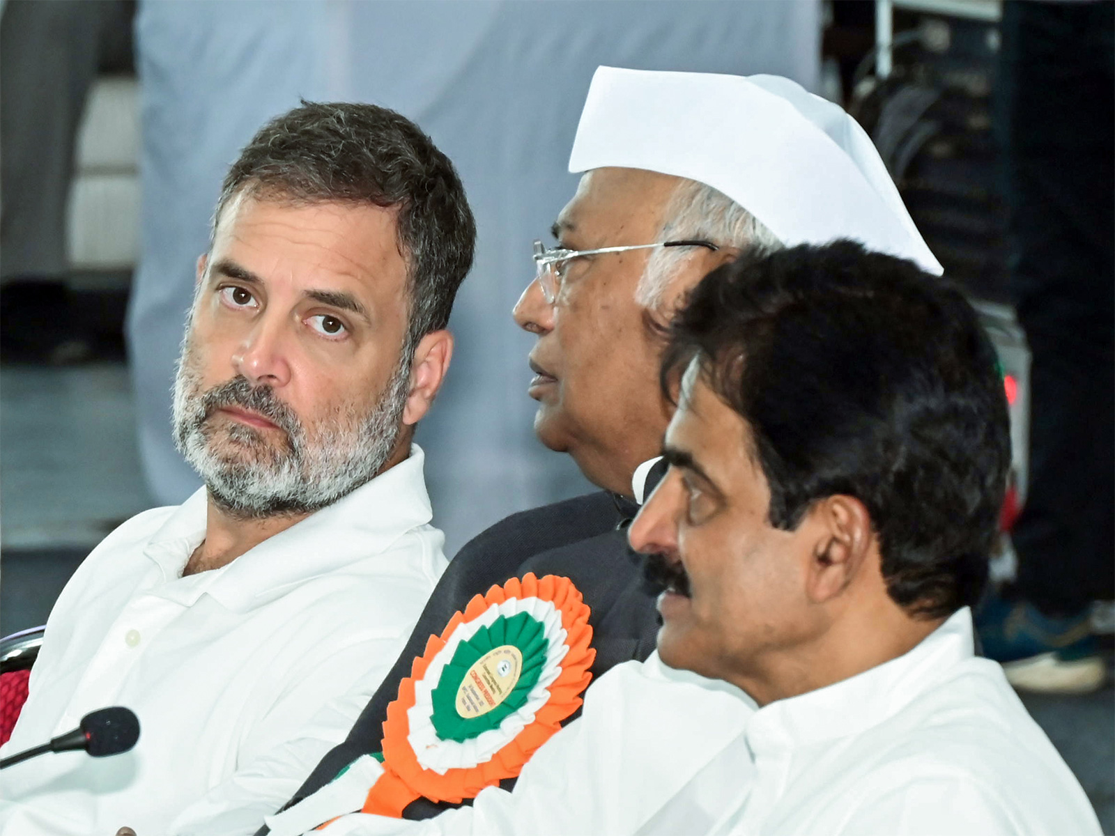 Congress MP Rahul Gandhi and Congress President Mallikarjun Kharge at CWC meet in Patna (Photo/ANI)