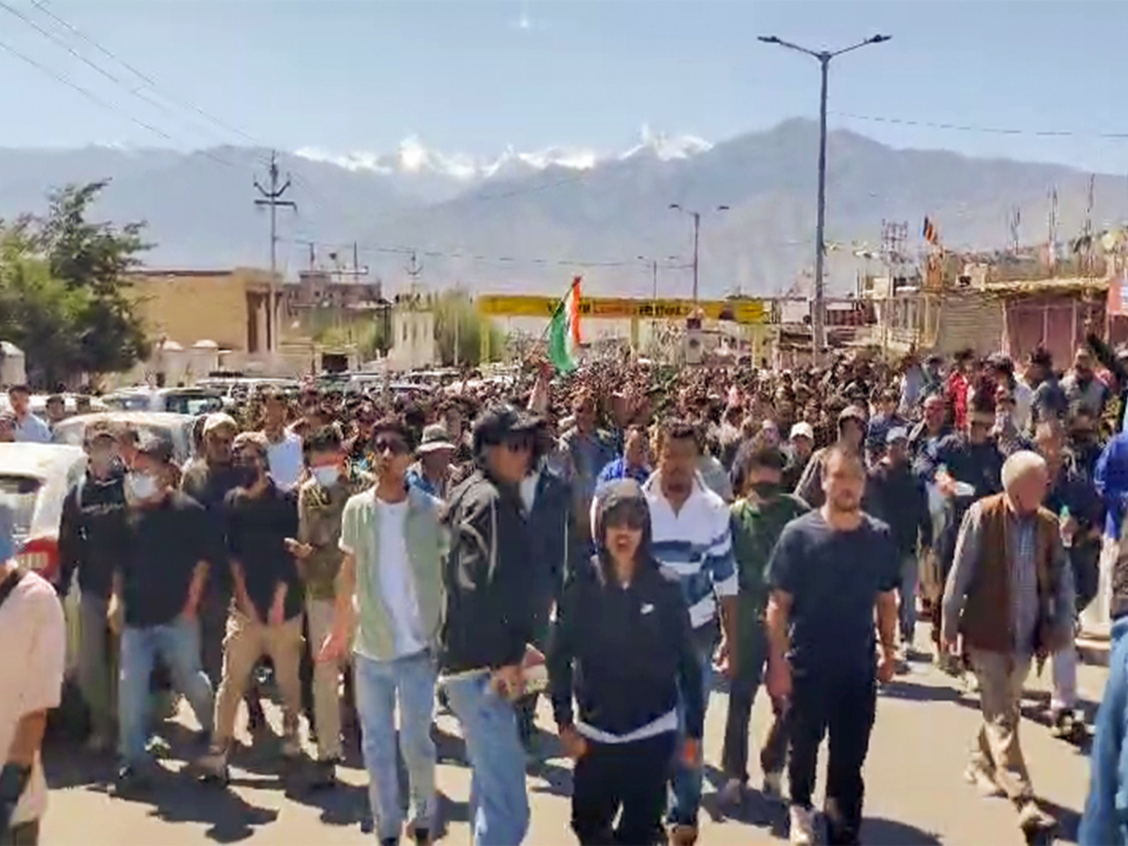 Visual from protest in Leh (Photo/ANI)