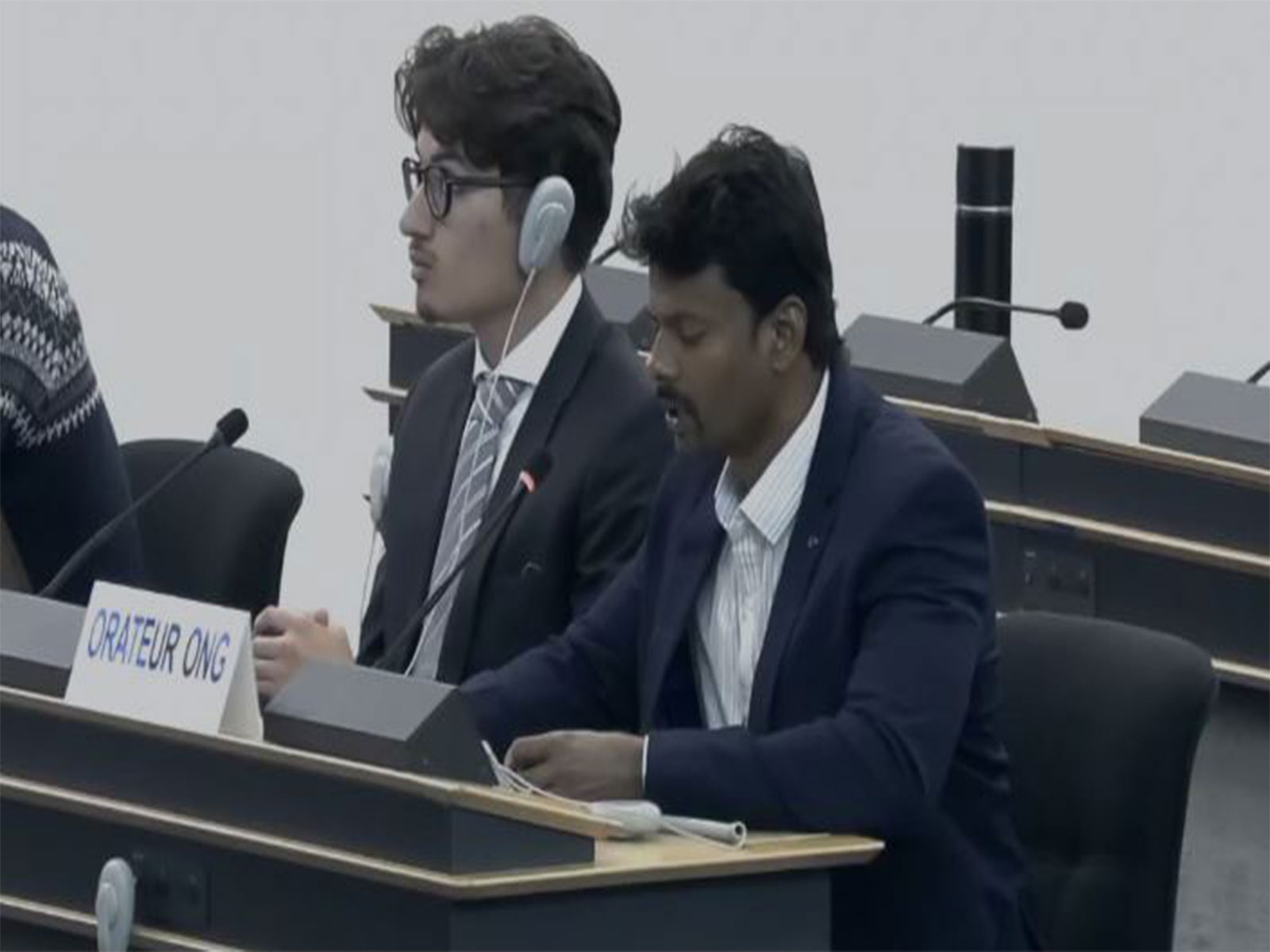 ECO FAWN Society CEO Sai Sampath Mettu addresses the UNHRC in Geneva, urging global action against invasive alien weeds threatening food security and rural livelihoods (Image Source: UN TV)