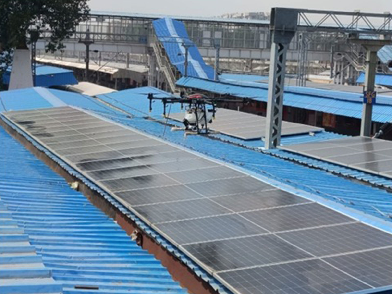UP: North Central Railway demonstrates drone-based solar panel cleaning at Subedarganj station (Photo/North Central Railway)
