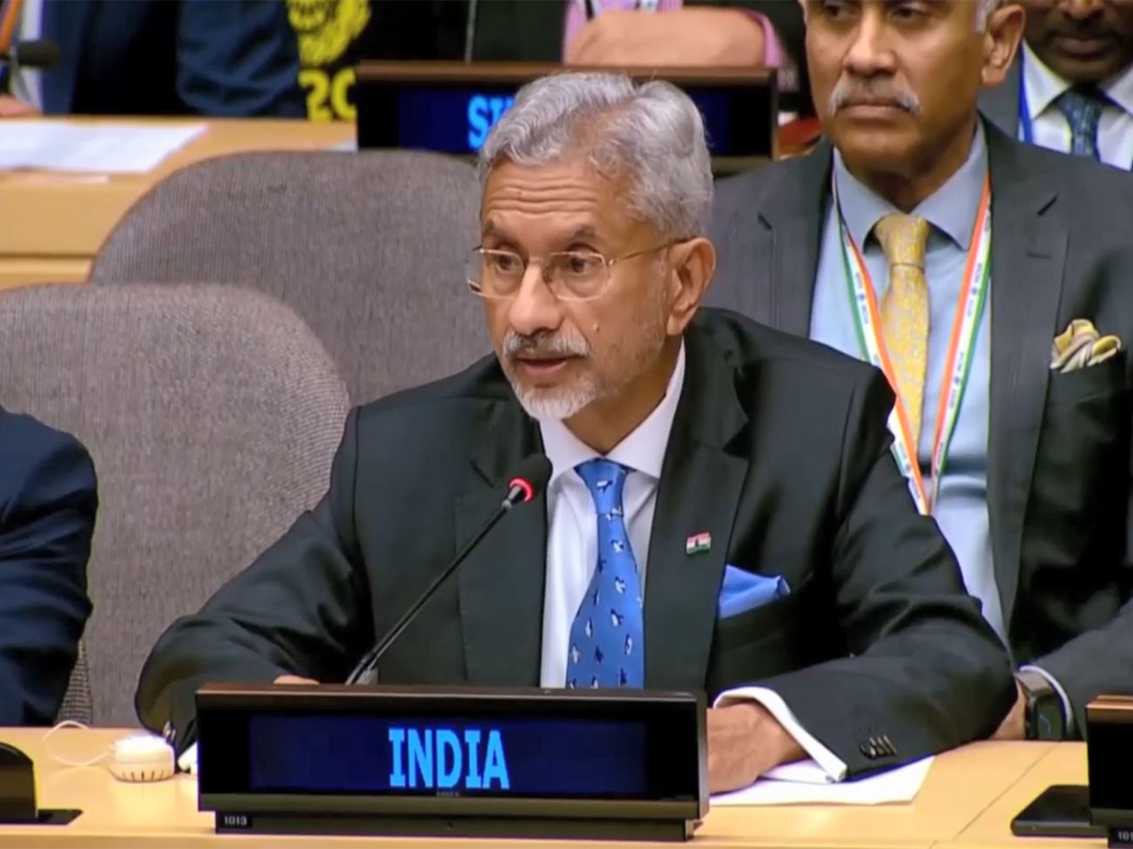 External Affairs Minister S Jaishankar speaking at the G20 Foreign Ministers’ Meeting in New York (Photo/ANI)
