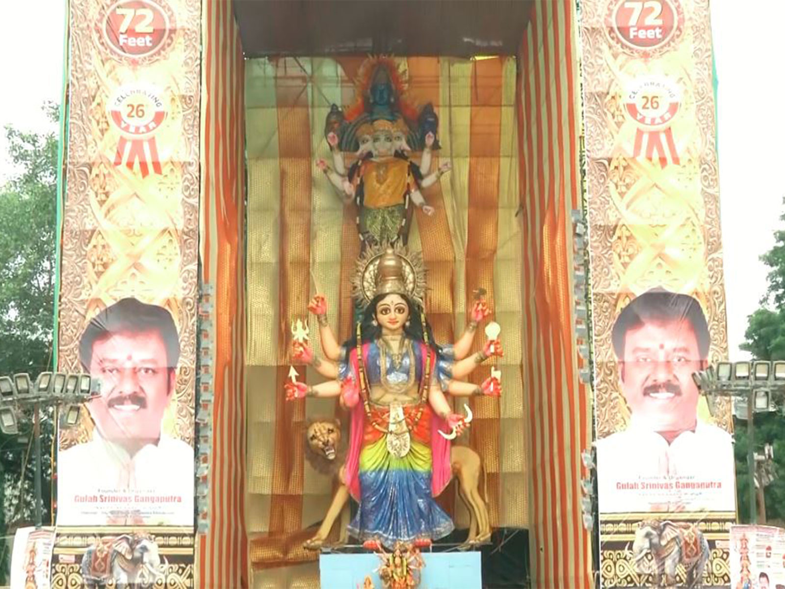 72-feet eco-friendly Durga idol erected in Hyderabad (Photo/ANI)