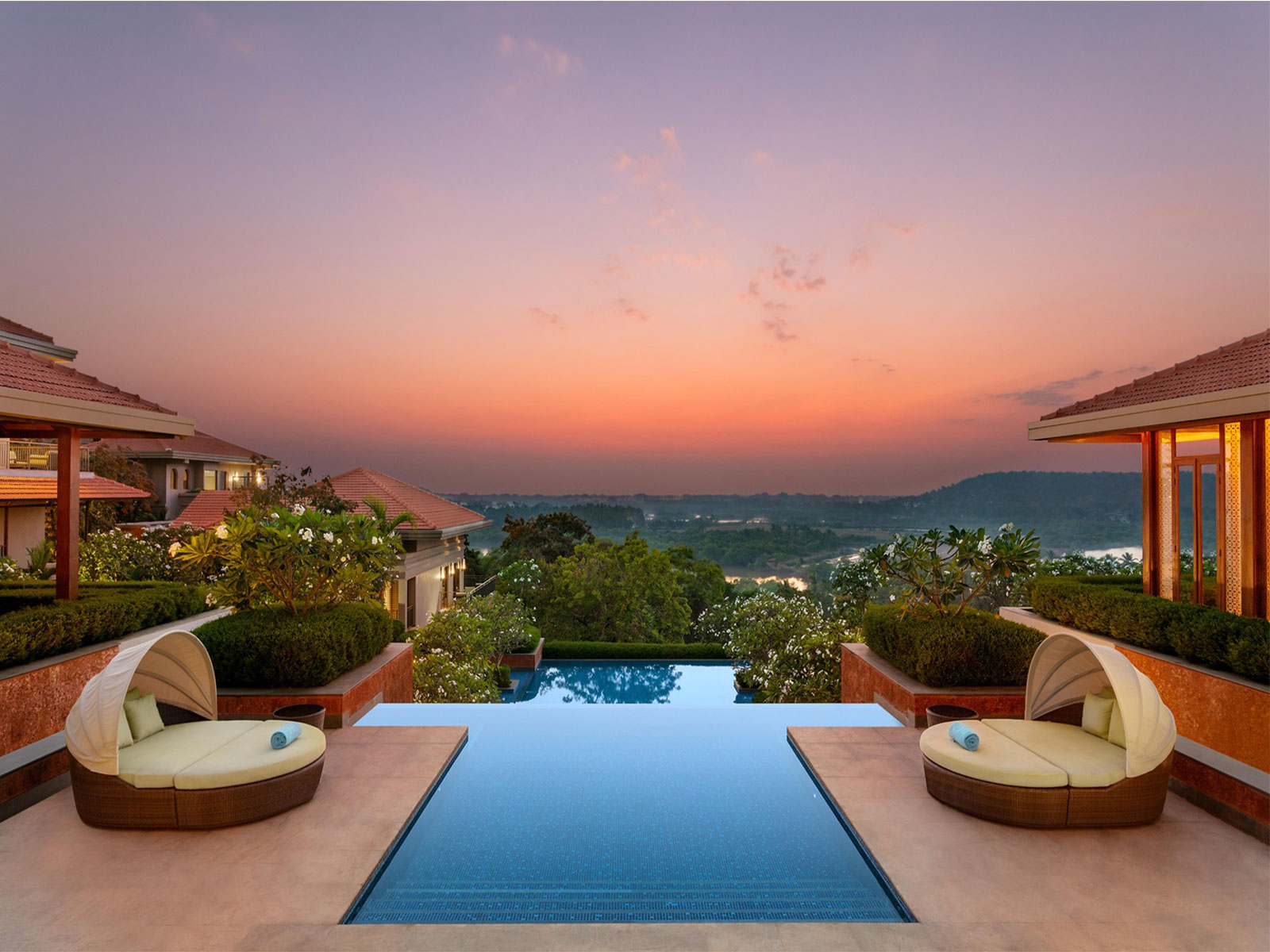 The Lounge Pool at the Hilton Goa Resort overlooking the Nerul River