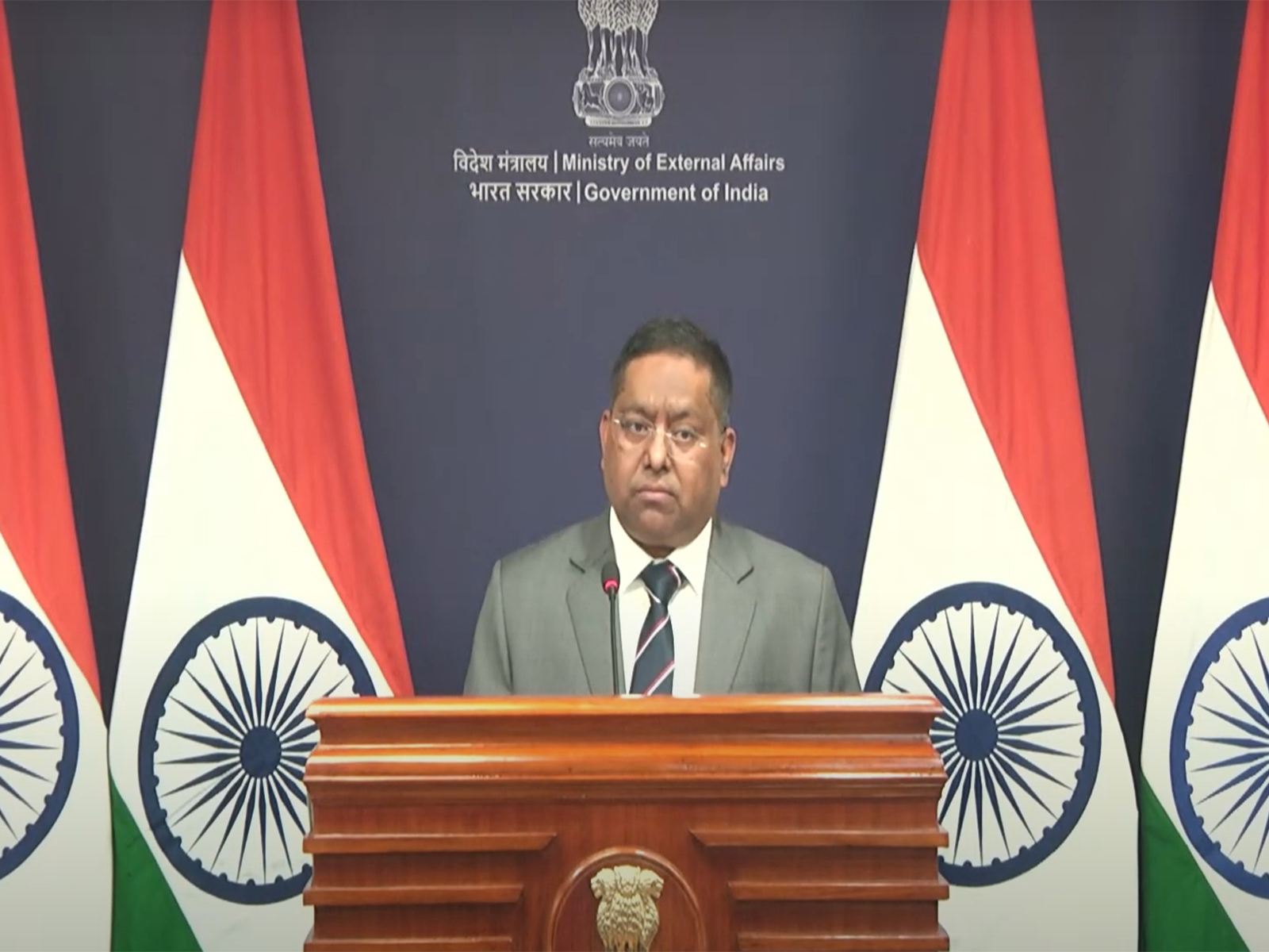 MEA Spokesperson Randhir Jaiswal addresses the weekly media briefing in New Delhi (Photo/MEA YouTube) MEA Spokesperson Randhir Jaiswal addresses the weekly media briefing in New Delhi (Photo/MEA YouTube)