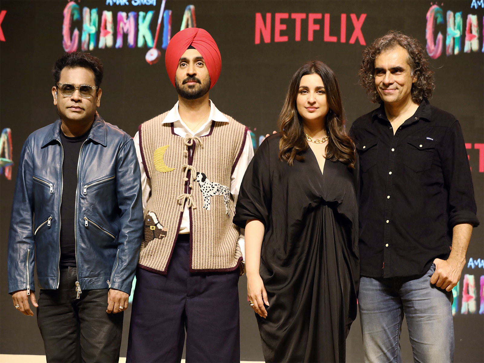 (L-R) AR Rahman, Diljit Dosanj, Parineeti Chopra and Imtiaz Ali (Photo: ANI)