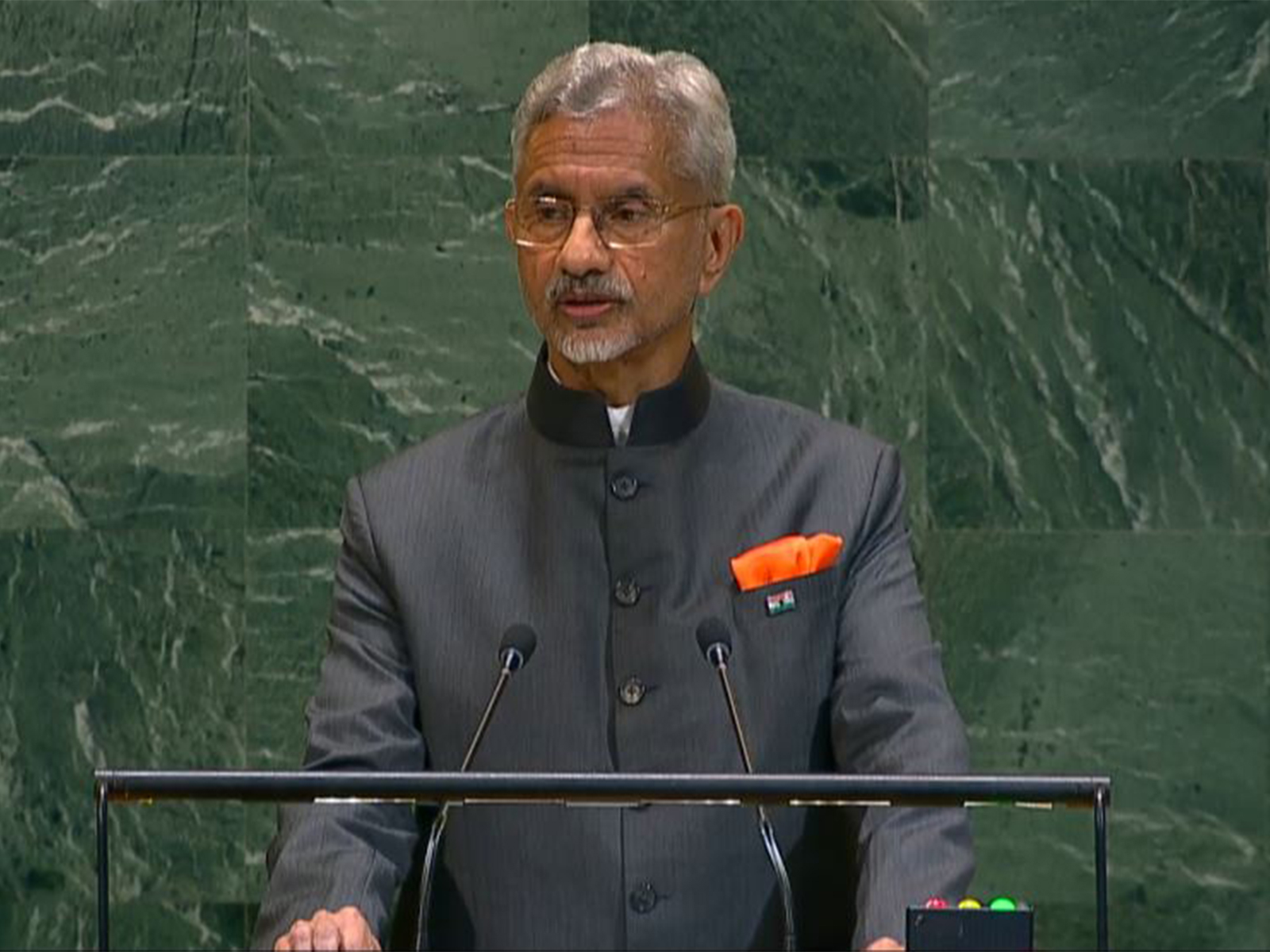 External Affairs Minister S Jaishankar speaking at UNGA in New York  (Pic/UNTV)