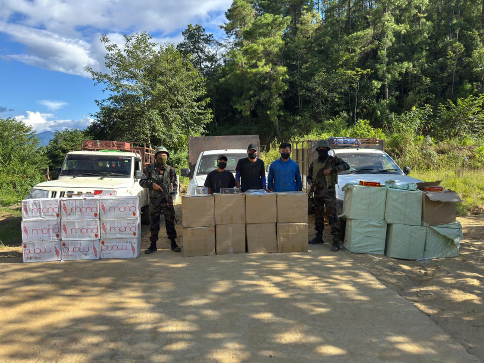 Mizoram: Assam Rifles seizes foreign-origin cigarettes worth 2.80 crores at Champhai (Photo/ANI)