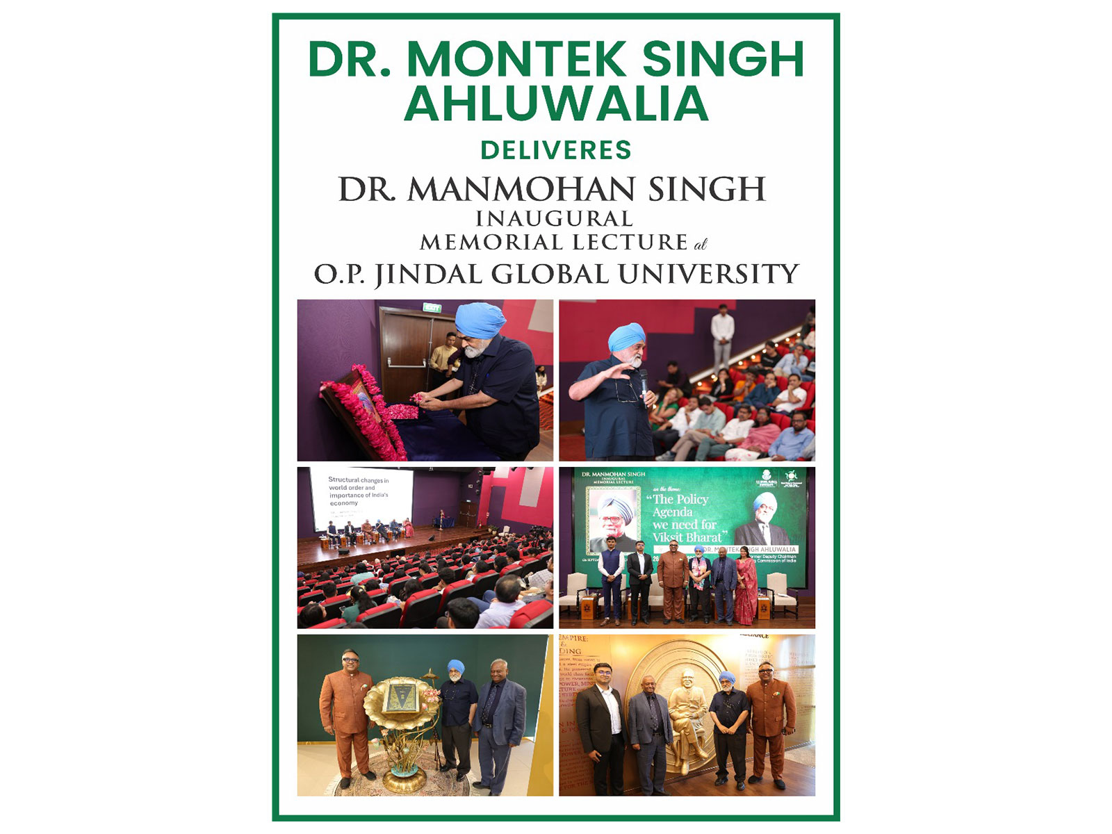 Dr. Montek Singh Ahluwalia Delivers Inaugural Dr. Manmohan Singh Memorial Lecture at JGU