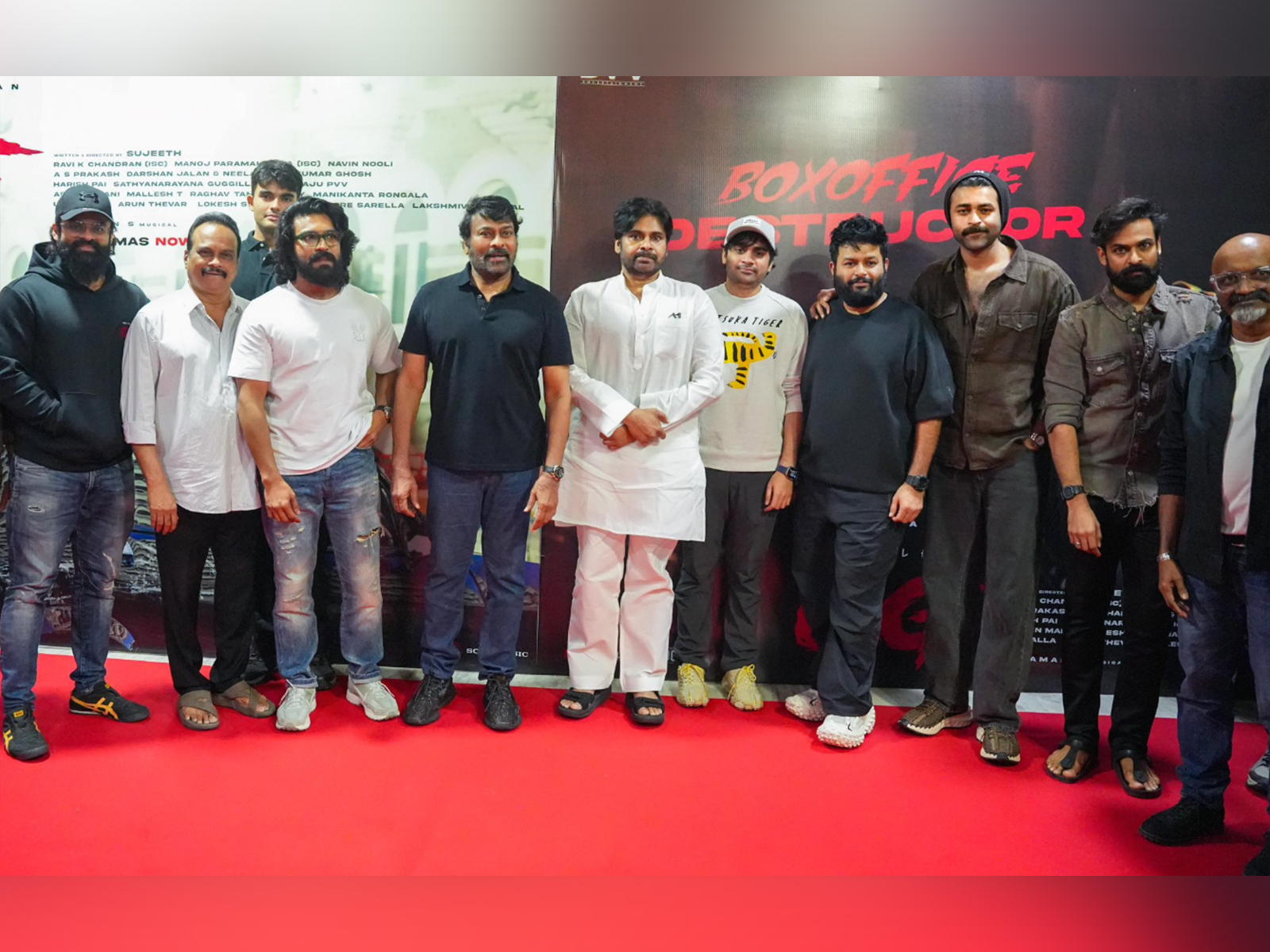 Ram Charan, Chiranjeevi, Pawan Kalyan and OG team (Photo/X@KChiruTweets) Ram Charan, Chiranjeevi, Pawan Kalyan and OG team (Photo/X@KChiruTweets)