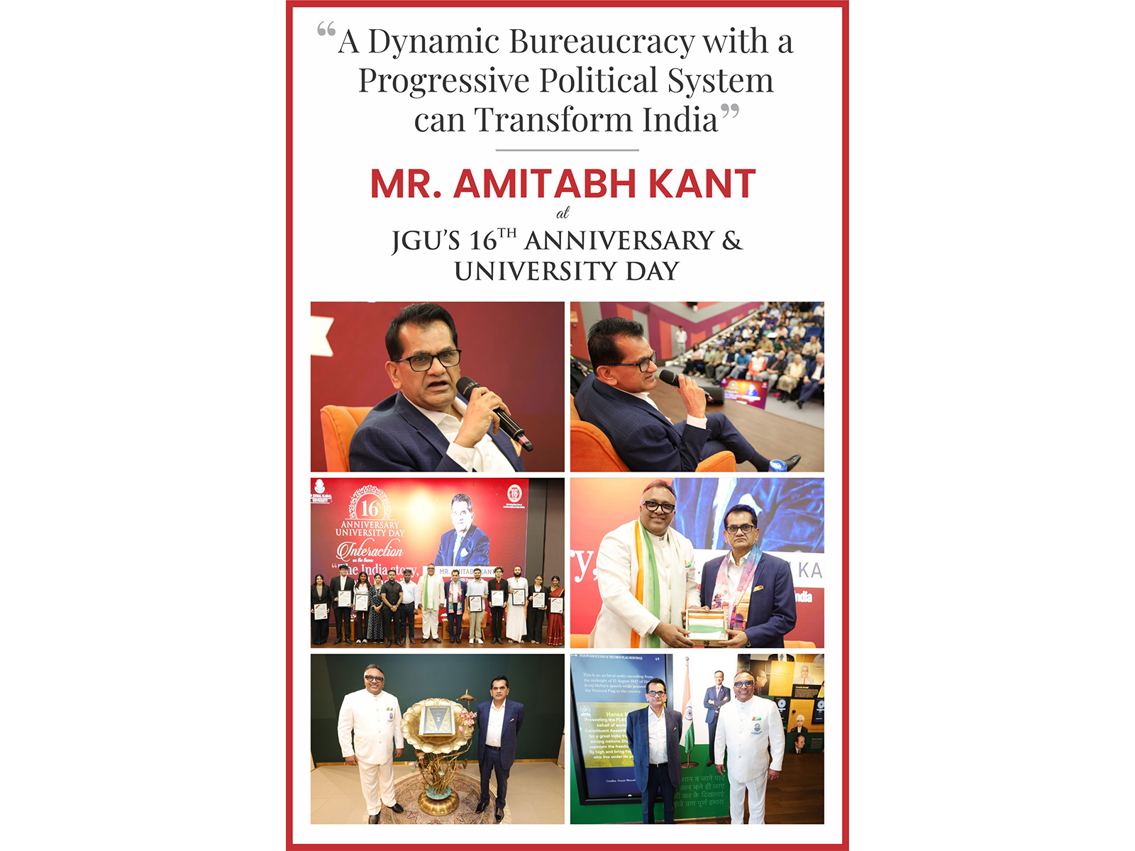 A Dynamic Bureaucracy with a Progressive Political System can Transform India: Amitabh Kant at JGU’s 16th Anniversary