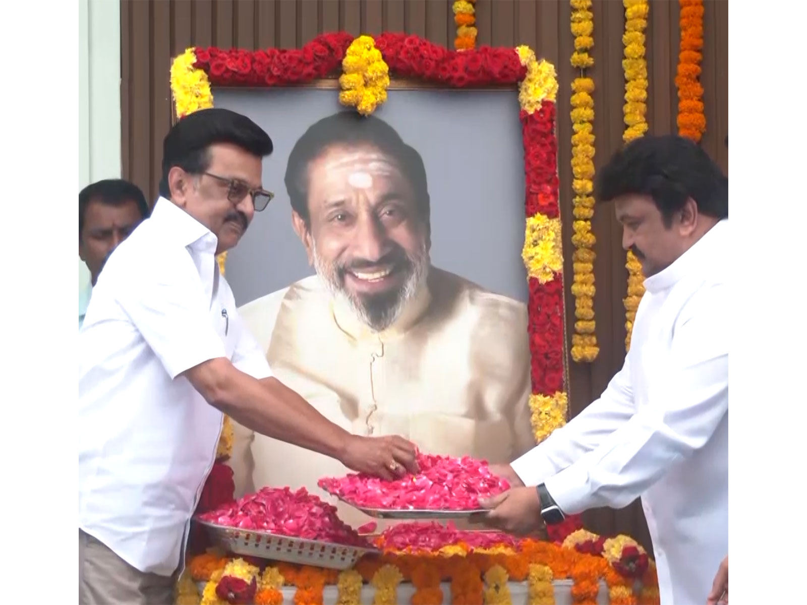 MK Stalin floral tribute to Sivaji Ganesan (Photo: ANI)