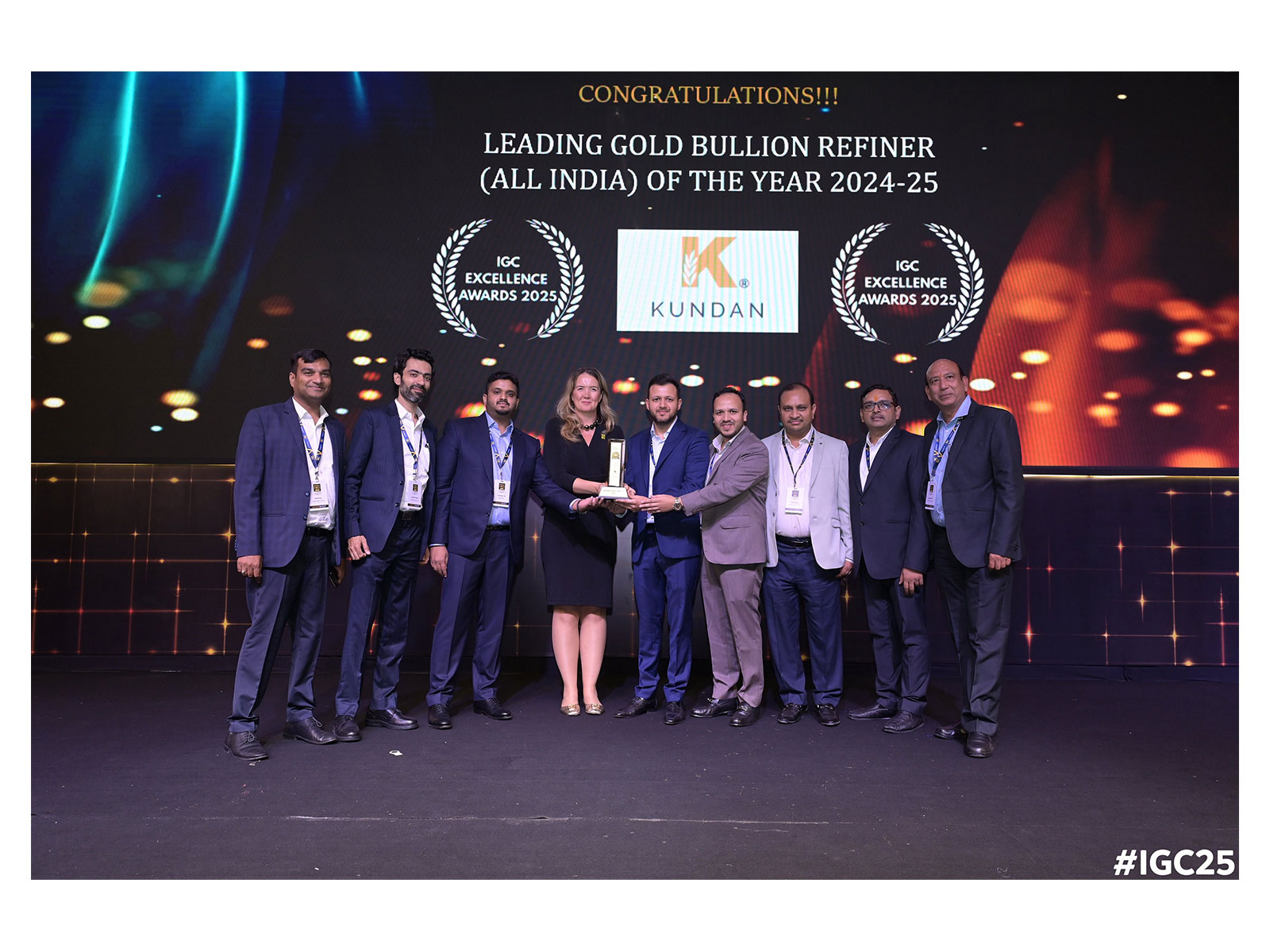 Kundan shines at IGC Excellence Awards 2025 Mr Udit Garg, Mr Vidit Garg and team receive the Leading Gold Bullion Refiner Award, 2025
