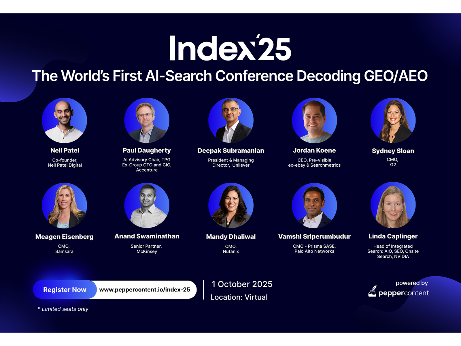 Global leaders from tech, marketing, and AI set to speak at Index’25, the world’s first AI-Search conference decoding GEO/AEO, powered by Pepper Content Global leaders from tech, marketing, and AI set to speak at Index’25, the world’s first AI-Search conference decoding GEO/AEO, powered by Pepper Content