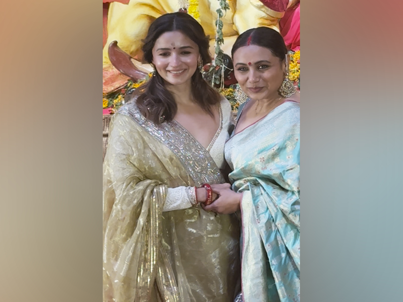 Alia Bhatt shares a warm hug with Rani at Durga Puja, exudes grace in stunning lehenga