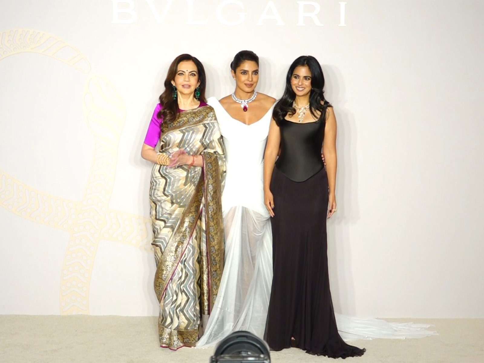PeeCee stuns in white as she poses with Nita Ambani, Isha Ambani at Bvlgari event