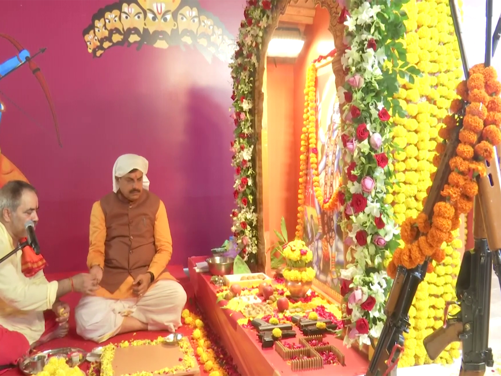 MP CM Mohan Yadav performing Shastra Puja (Photo/ANI) MP CM Mohan Yadav performing Shastra Puja (Photo/ANI)