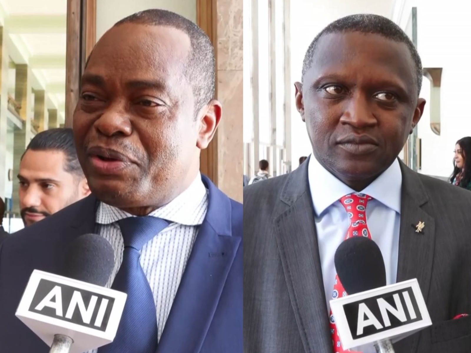 Paul Empole Losoko Efambe, Ambassador and Permanent Representative of the Democratic Republic of Congo (left), and Biro Diawara, Representative of RADDHO and Interfaith International, at UN Geneva event on Gandhi’s birth anniversary (Photo/ANI)