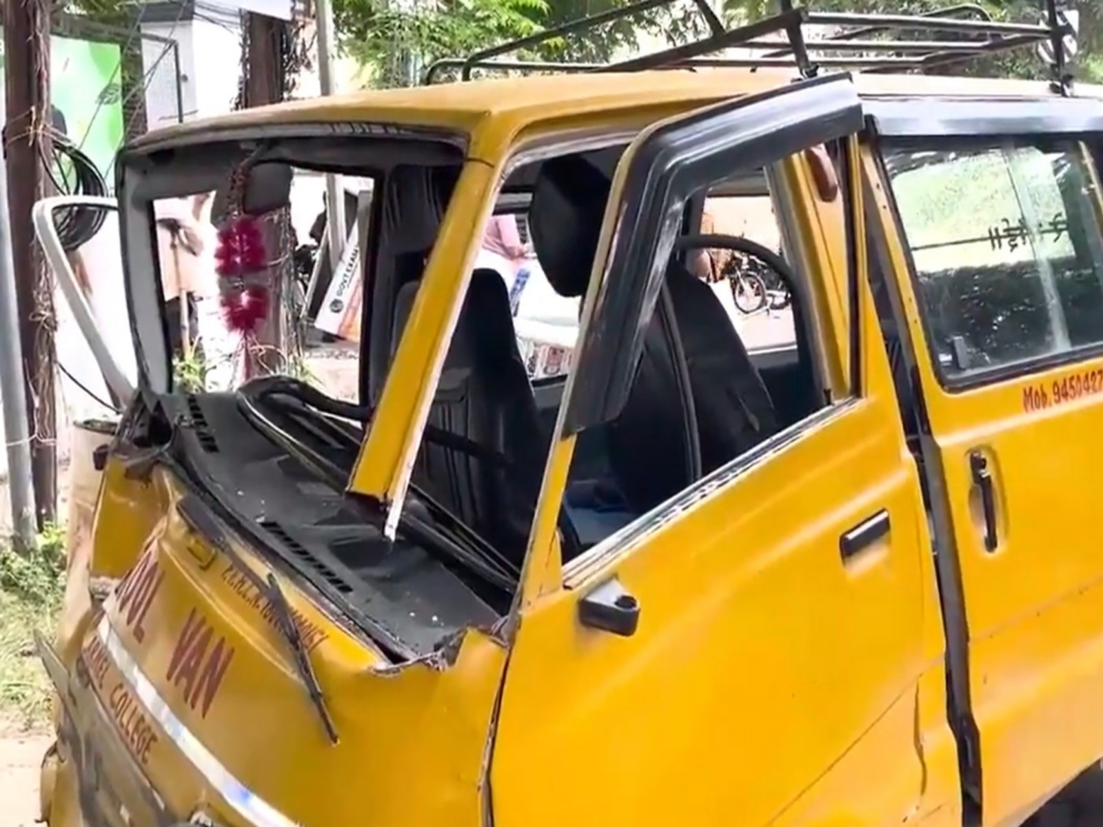 Visual of the collided school van (Photo/ANI)