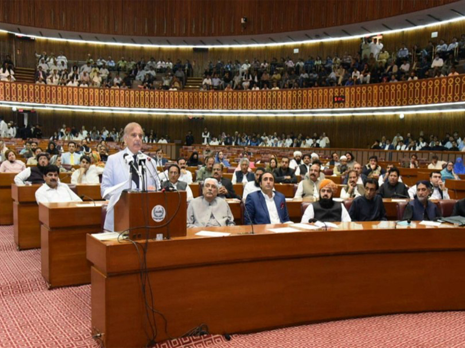 Pakistan's Prime Minister-elect Shehbaz Sharif addresses after winning a parliamentary vote to elect a new prime minister at the National Assembly in Islamabad on April 11, 2022 (File Photo/Reuters) Pakistan's Prime Minister-elect Shehbaz Sharif addresses after winning a parliamentary vote to elect a new prime minister at the National Assembly in Islamabad on April 11, 2022 (File Photo/Reuters)