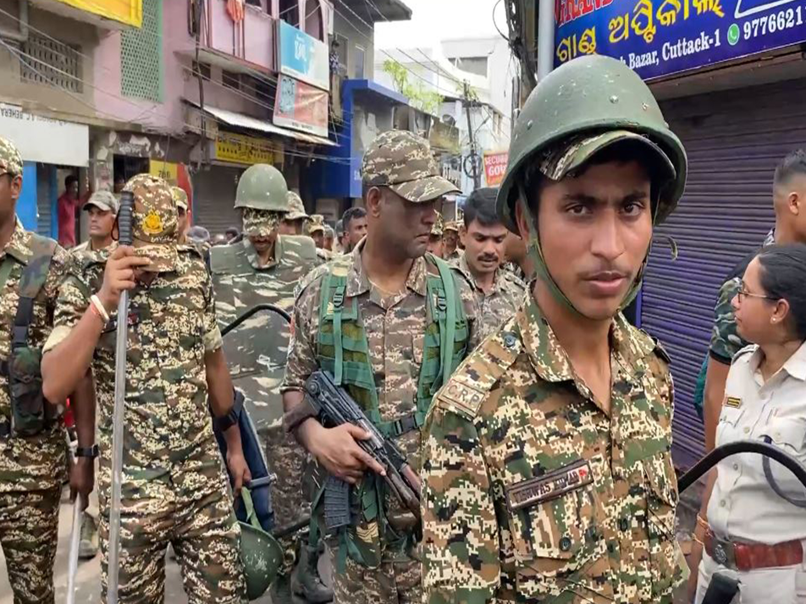 Police deployed in Cuttack after a clash erupted during Durga Puja immersion(Photo/ANI)