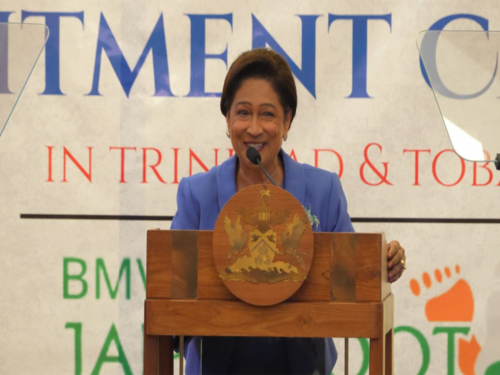 Prime Minister Kamla Persad-Bissessar announces the establishment of an artificial limb centre in Trinidad and Tobago, in partnership with the Jaipur Foot Camp (Photo/ANI)