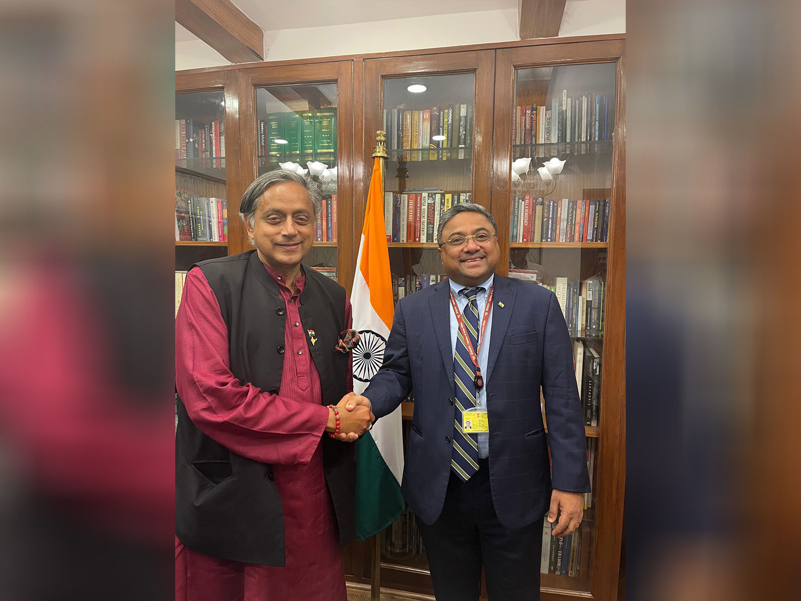 Congress MP Shashi Tharoor with Secretary (West) in the Ministry of External Affairs, Sibi George (Photo/X@ShashiTharoor)