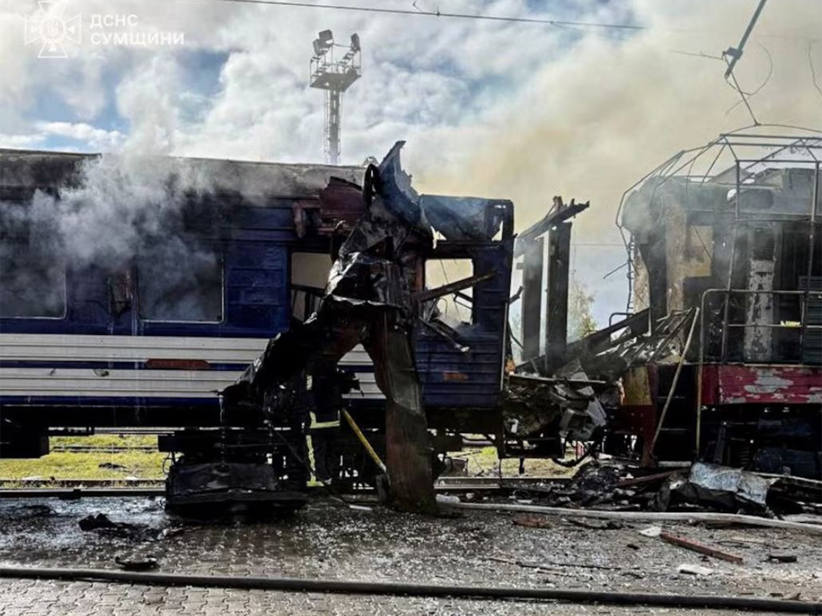 Smoke rises over a passenger train hit by Russian drone strike (Photo/Reuters) Smoke rises over a passenger train hit by Russian drone strike (Photo/Reuters)