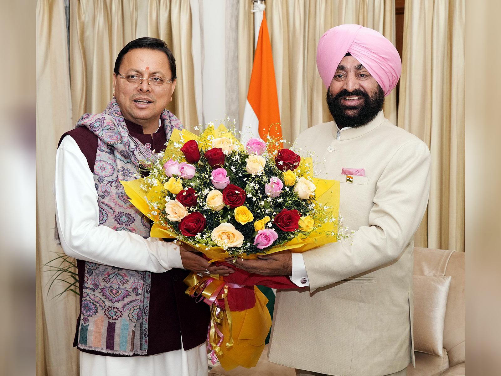 Uttarakhand CM Pushkar Singh Dhami and Governor Lt Gen Gurmit Singh (Photo/ANI)