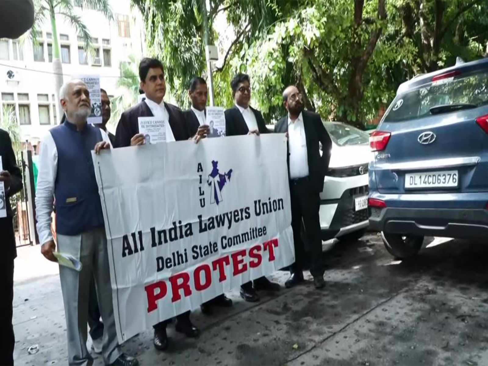All India Lawyers Union protest at Supreme Court premises (Photo/ANI)