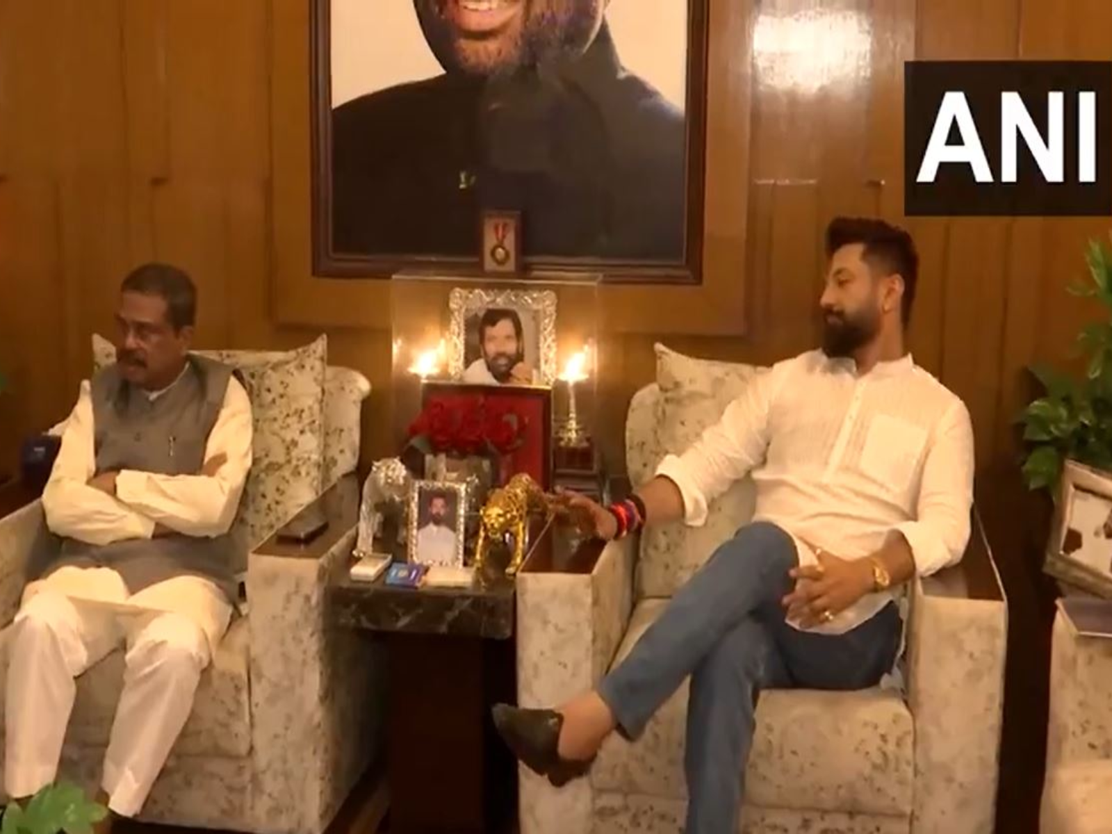 Union Minister Dharmendra Pradhan, LJP(RV) chief hold a meeting (Photo/ANI)