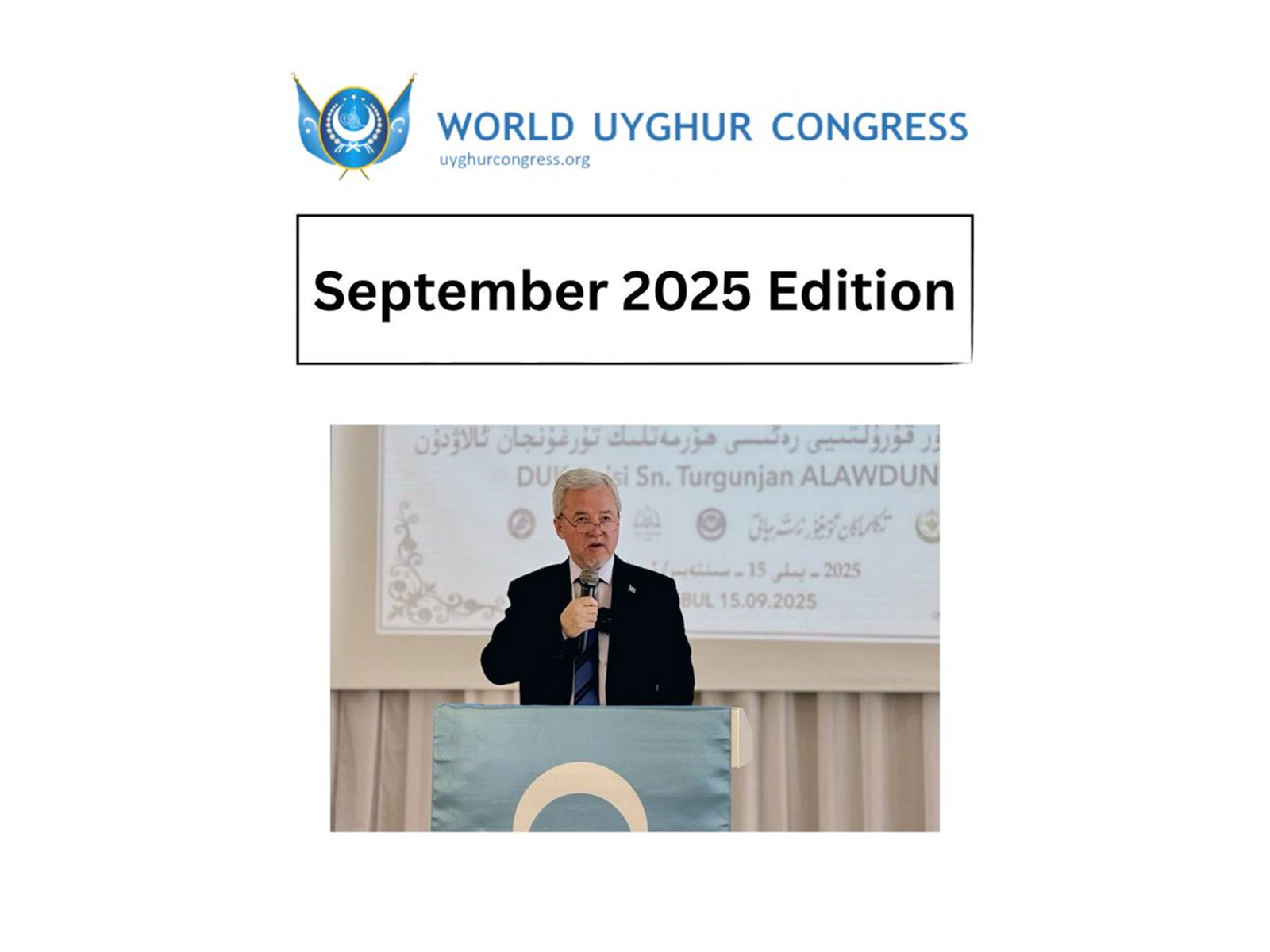 World Uyghur Congress (WUC) President Turgunjan Alawdun addresses an event during his official advocacy mission in Türkiye, September 2025. (Image: X/@UyghurCongress)