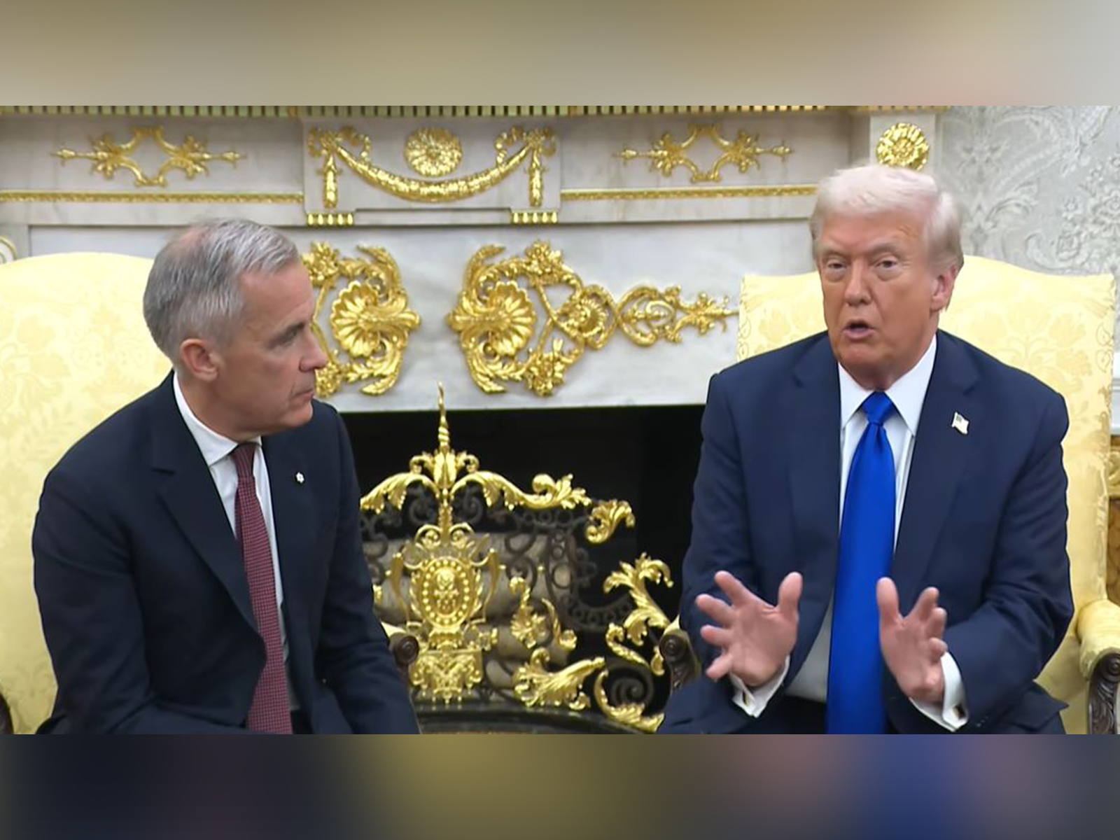 US President Donald Trump and Canadian Prime Minister Mark Carney speak to the press in the Oval Office ahead of their bilateral meeting in Washington, DC (Photo/White House YouTube) US President Donald Trump and Canadian Prime Minister Mark Carney speak to the press in the Oval Office ahead of their bilateral meeting in Washington, DC (Photo/White House YouTube)