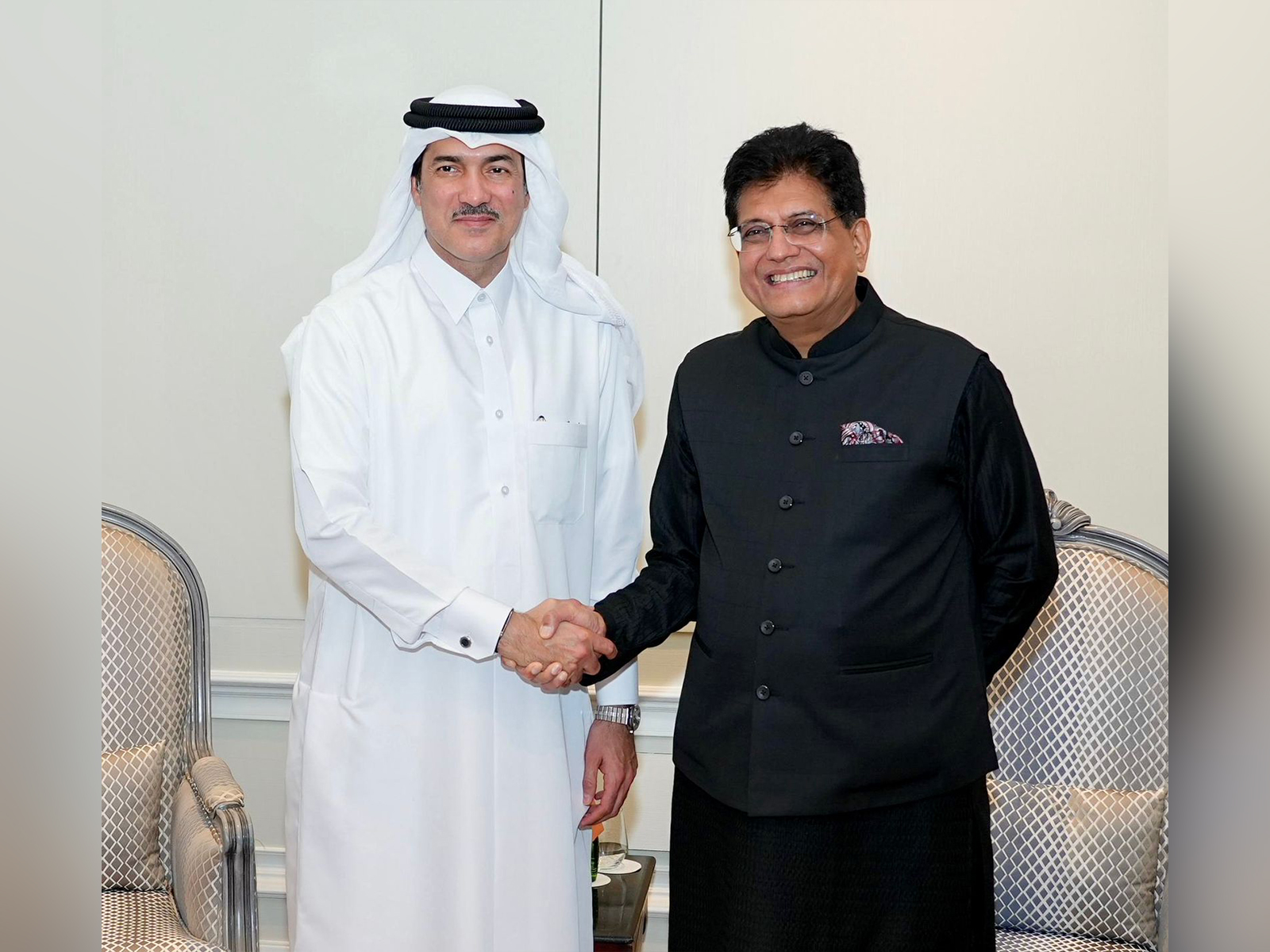 Union Minister of Commerce and Industry, Piyush Goyal with Qatar’s Minister of State for Foreign Trade Affairs, Ahmed bin Mohammed Al-Sayed (Image: X@PiyushGoyal)
