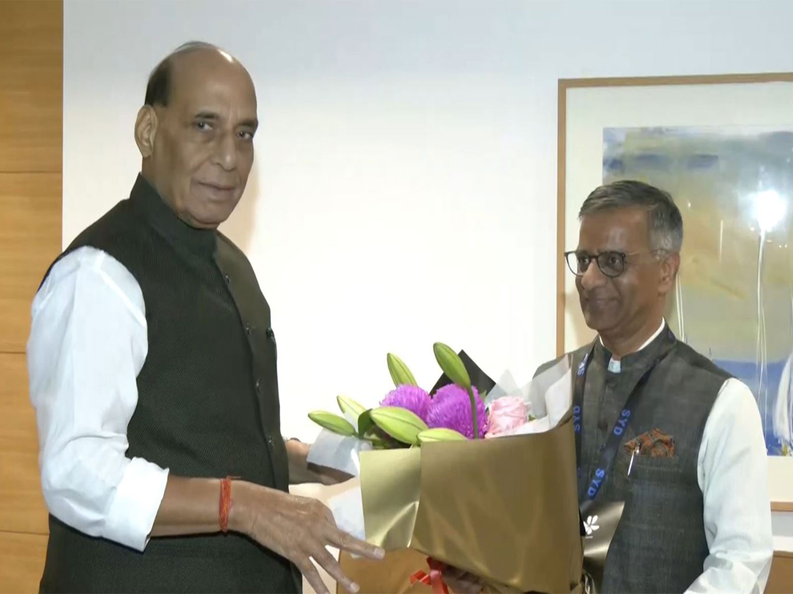 Defence Minister Rajnath Singh with Indian High Commissioner to Australia (Photo/ANI)