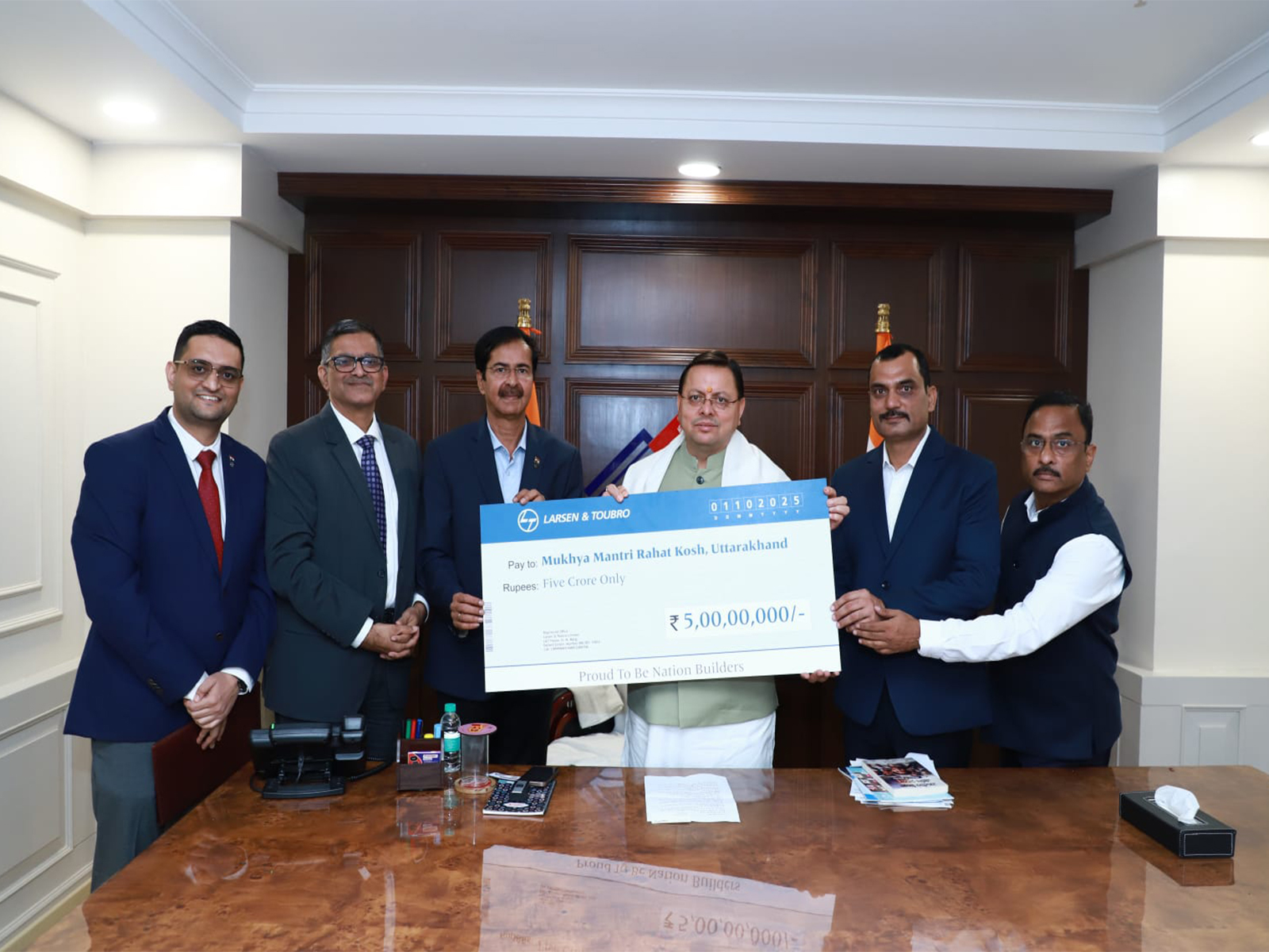 Delegation from L&T with CM Pushkar Singh Dhami. (Photo/ANI)