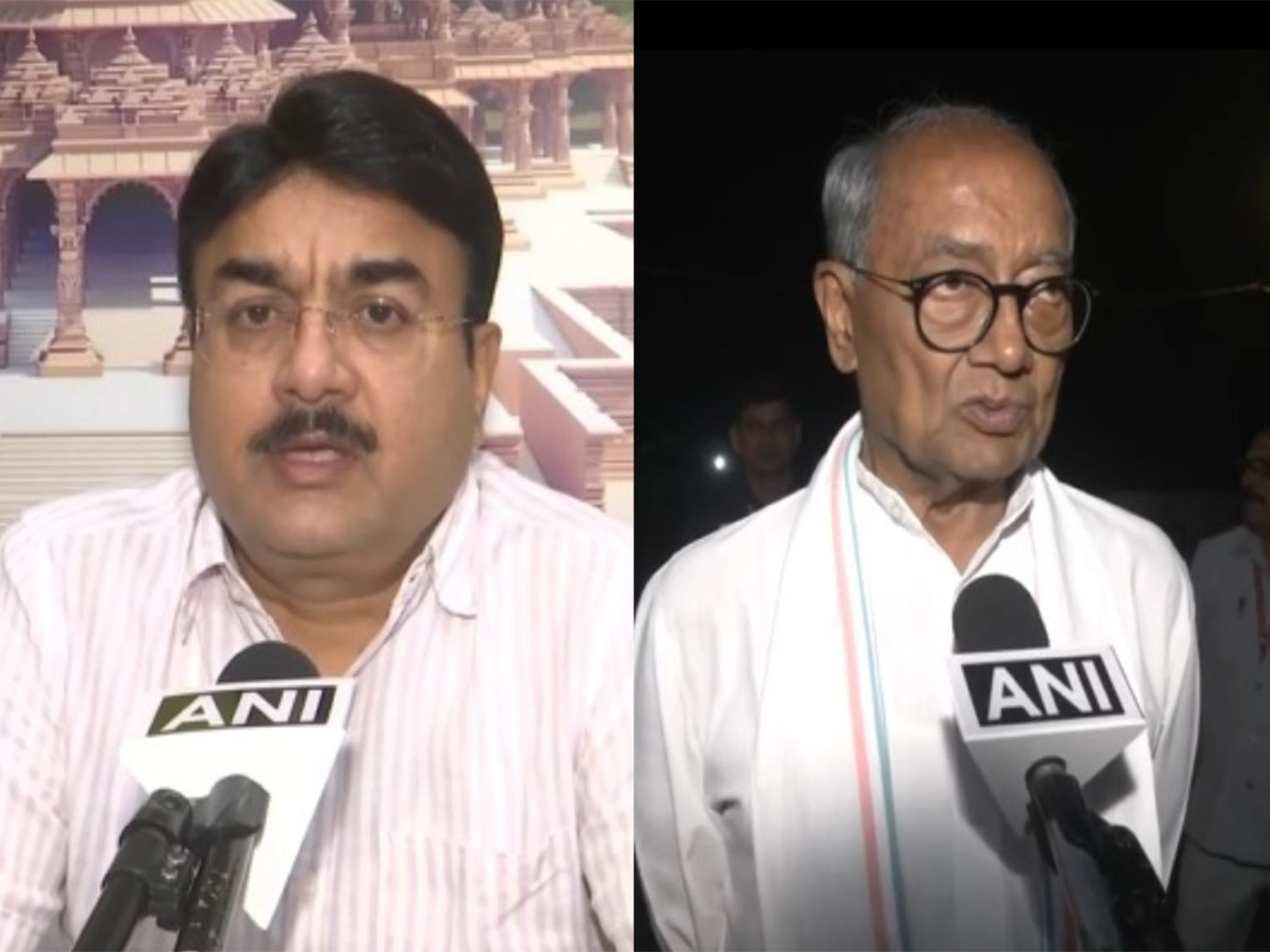 MP Minister Narendra Shivaji Patel (L) and Congress leader Digvijaya Singh (R) (Photo/ANI)