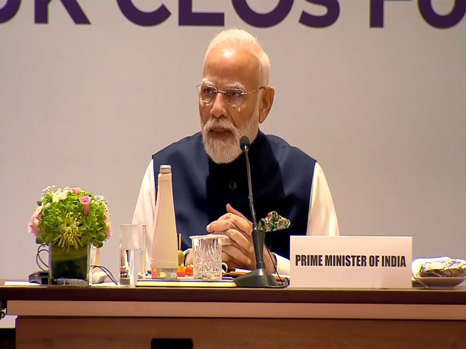 Prime Minister Narendra Modi addresses the India–UK CEO Forum in Mumbai, expressing confidence that bilateral trade worth $56 billion will double before 2030. (Photo/ANI)