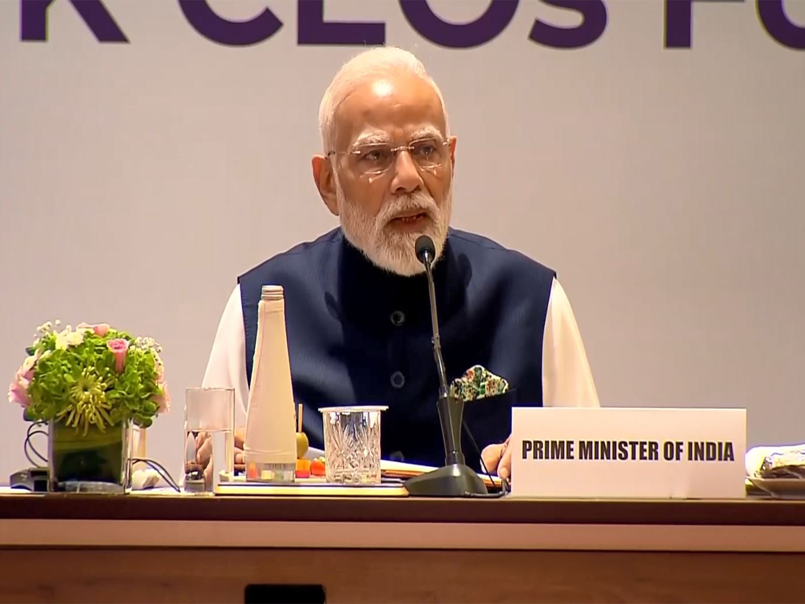 Prime Minister Narendra Modi addresses the CEO Forum in Mumbai, announcing that India will open its nuclear power sector to private participation to boost cooperation with the United Kingdom. (Photo/ANI)