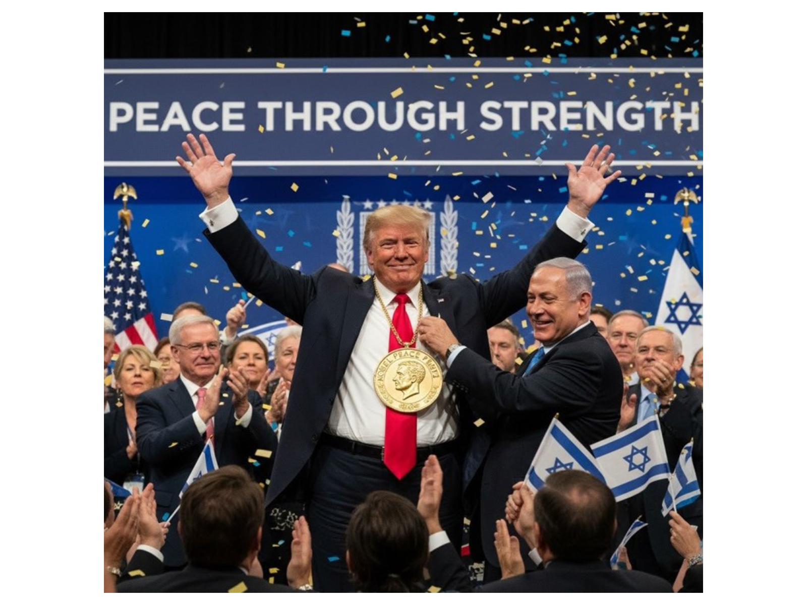 Israeli Prime Minister Benjamin Netanyahu stands beside US President Donald Trump during a celebratory event, as shared in a post on X calling for Trump to be awarded the Nobel Peace Prize. (Image: X/@IsraeliPM)