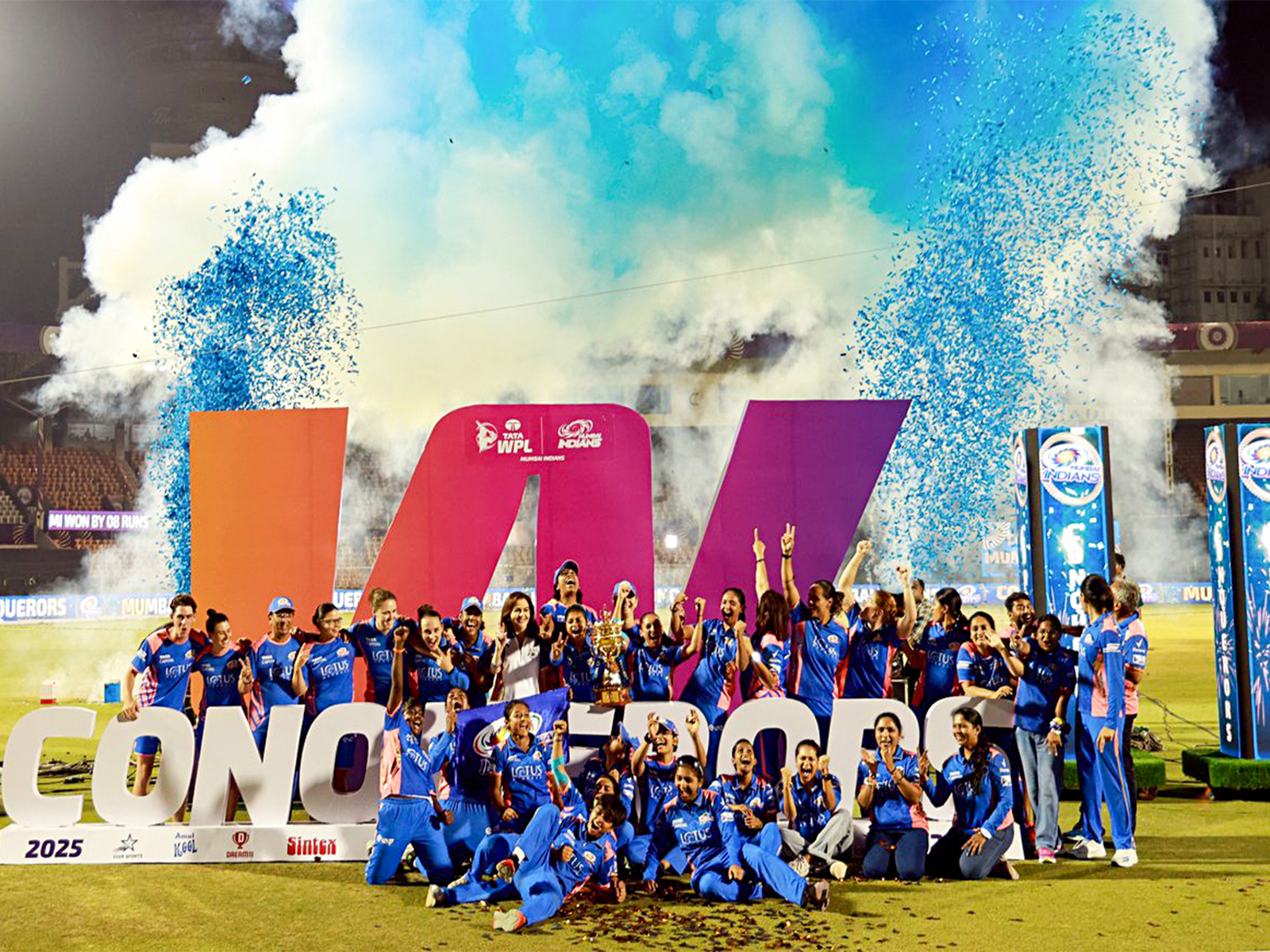 Mumbai Indians women's team celebrating title win (File photo/ANI) 
