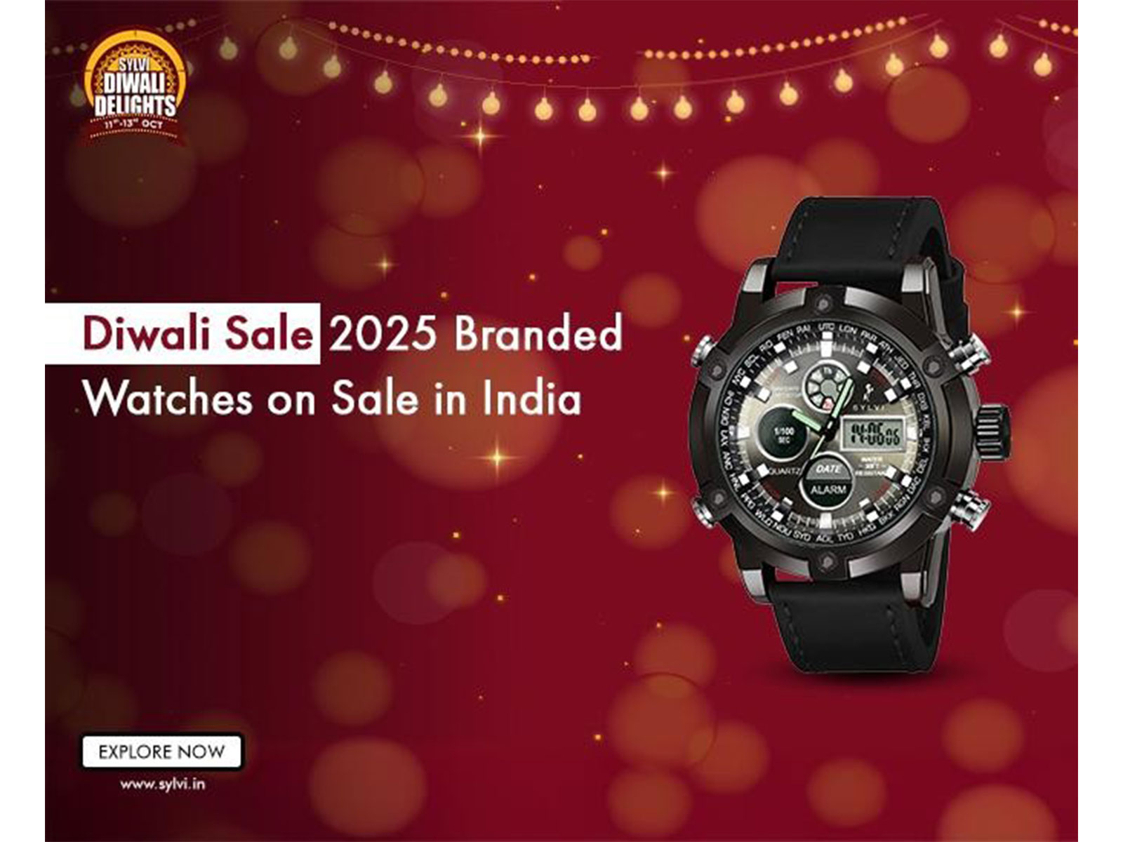 This Diwali 2025, gift timeless luxury. Explore Sylvi’s branded watches on sale—Iconic, Urbane, Timegrapher, Rig One O One, Velvetine, Bella, Timeora, Riva & Dazell