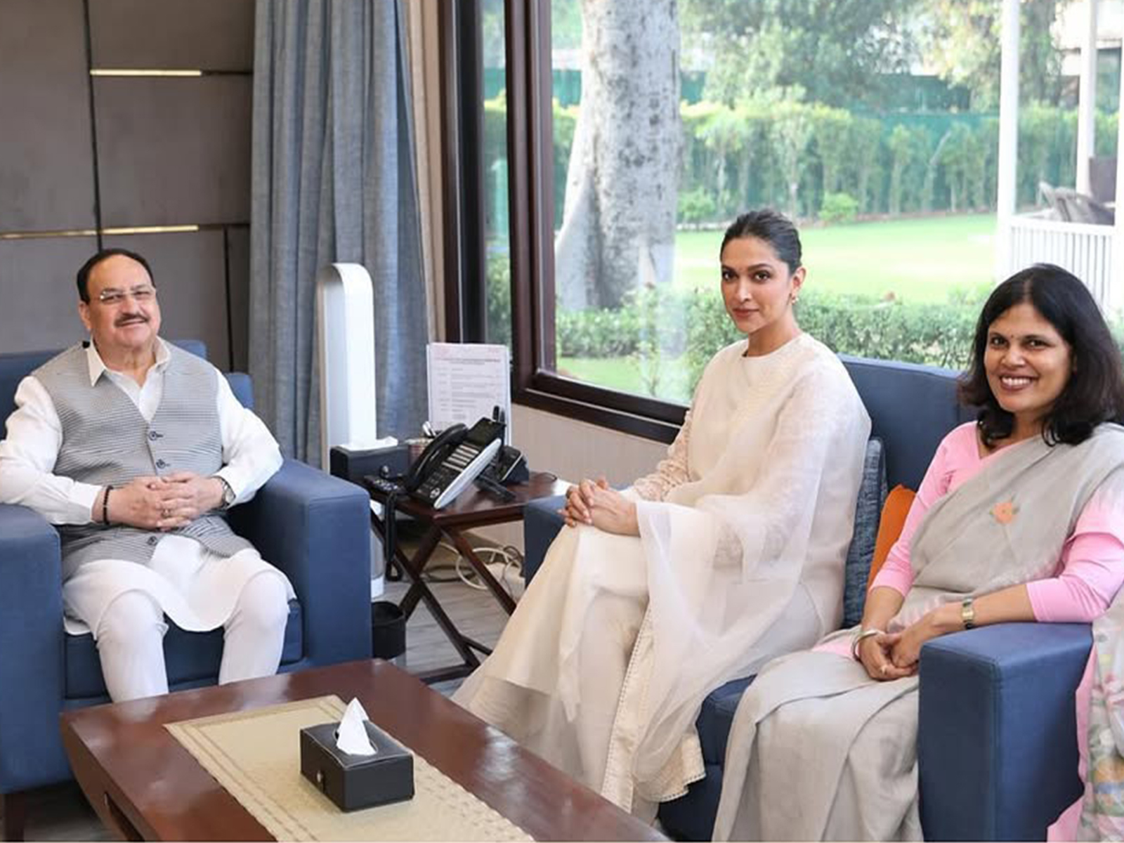  Union Minister of Health & Family Welfare JP Nadda, actor Deepika Padukone and Union Health Secretary, Punya Salila Srivastava (Image source: Deepika's Instagram)
