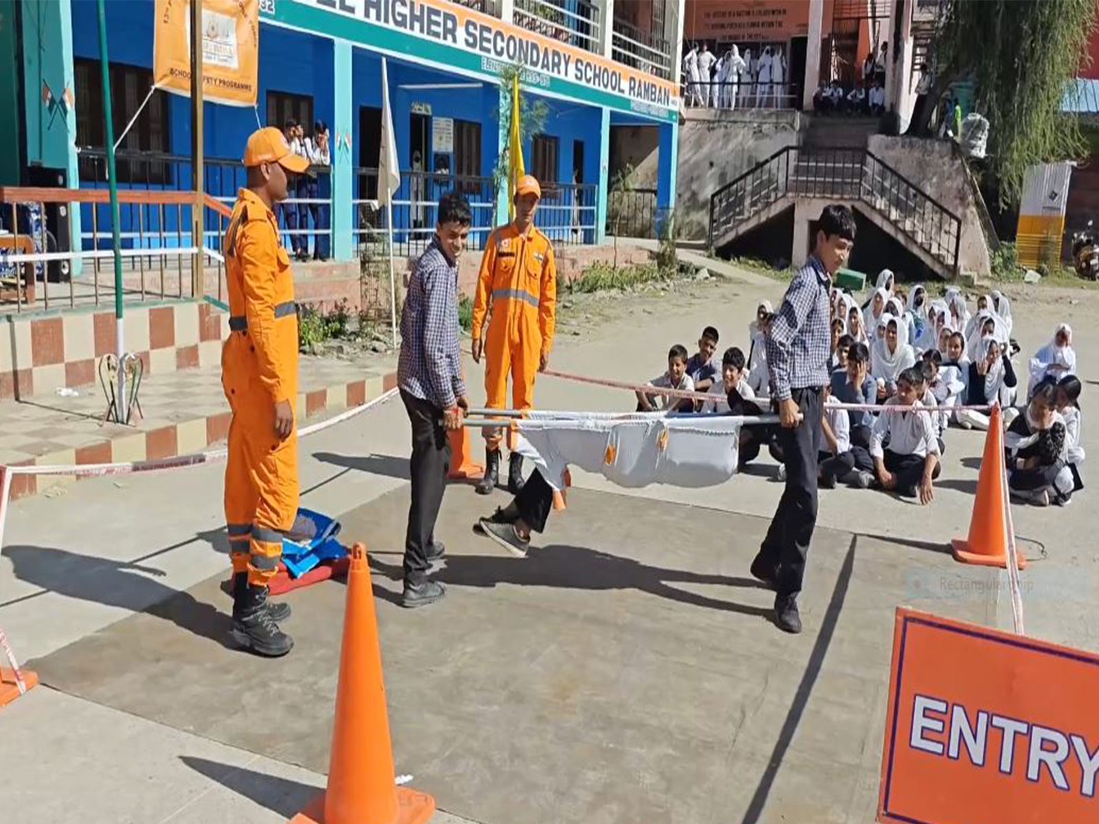 A NDRF Personnel during the safety awareness programme (Photo/ANI)