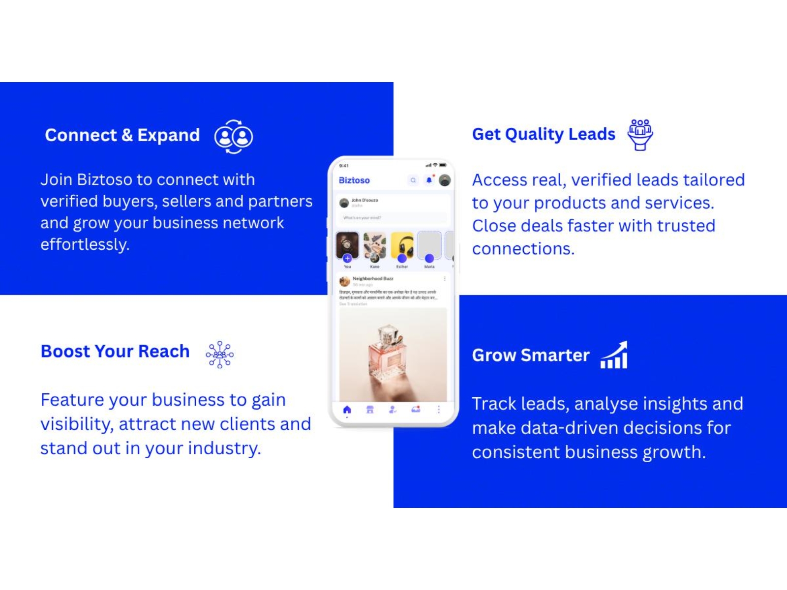 Born in Bangalore, Biztoso bridges the gap between marketplaces and social media — giving India’s SMEs and entrepreneurs a digital identity and a place to grow