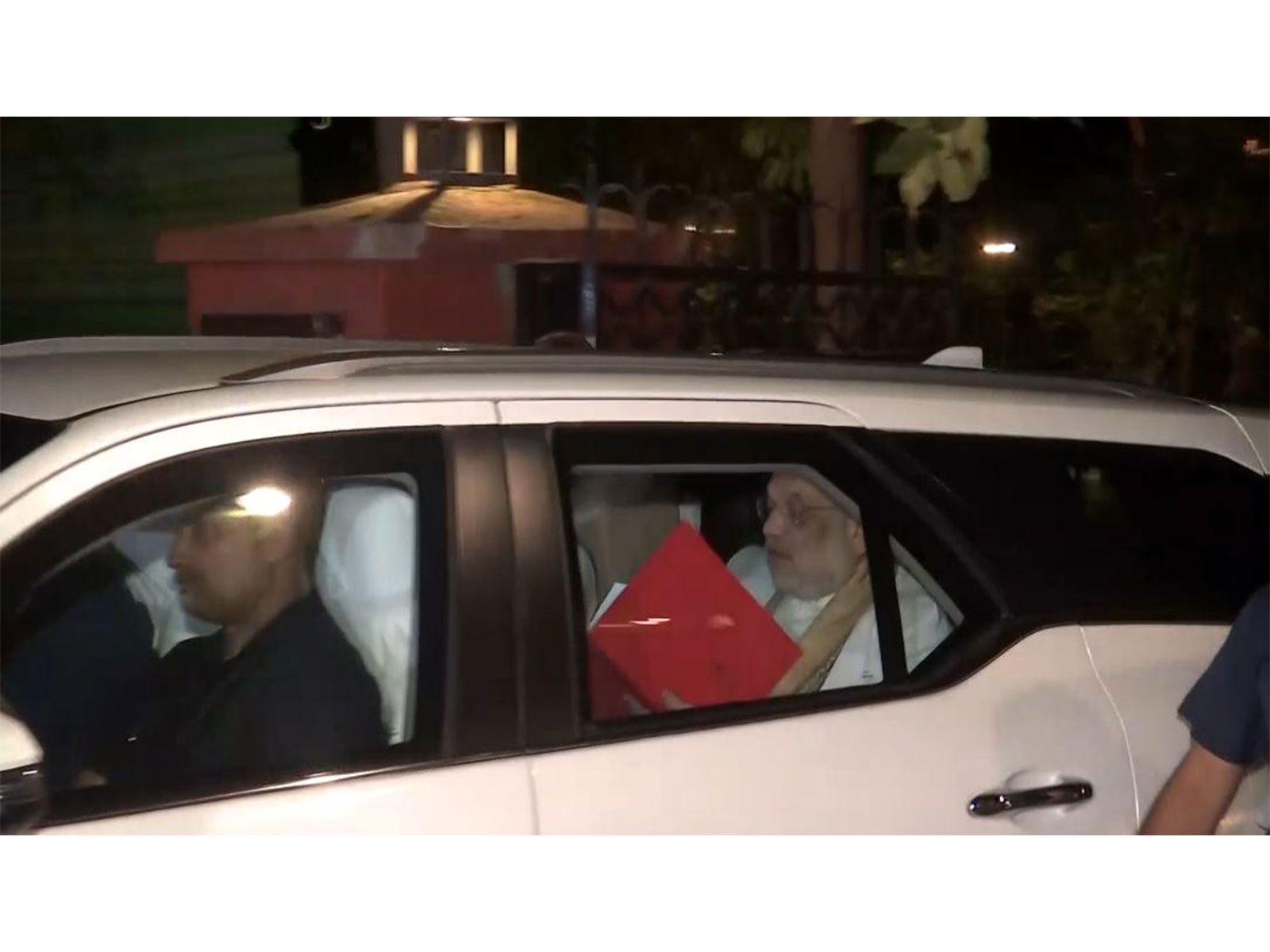 Union Home Minister Amit Shah leaves residence of JP Nadda after meeting (Photo/ANI)
